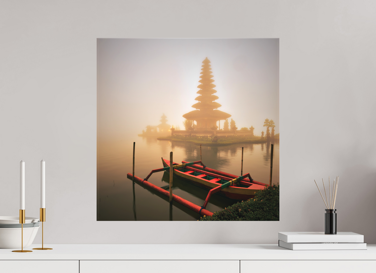 20 x 20″, Fine Art Textile Bali: Temple  Pura Ulun Danu Bratan