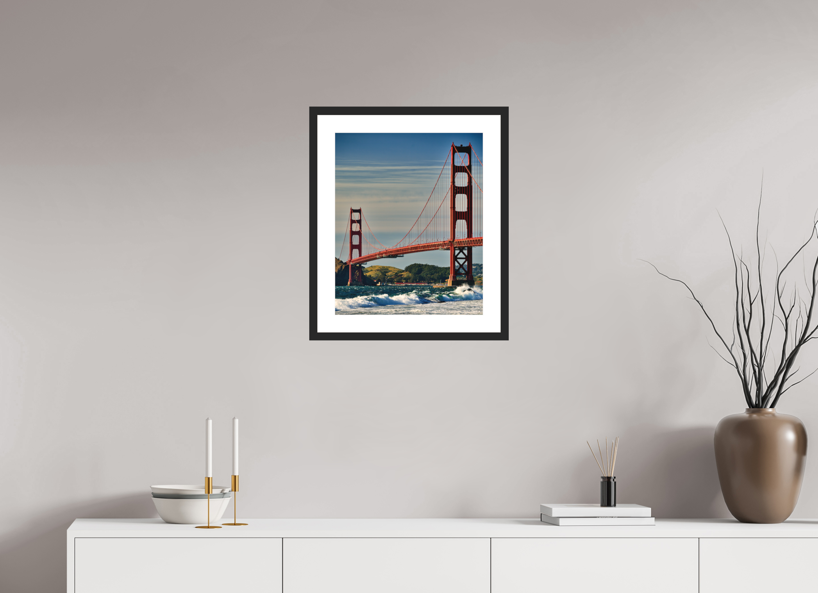 16 x 19.6″, Passe-Partout Black Frame Golden Gate II: Another Postcard View