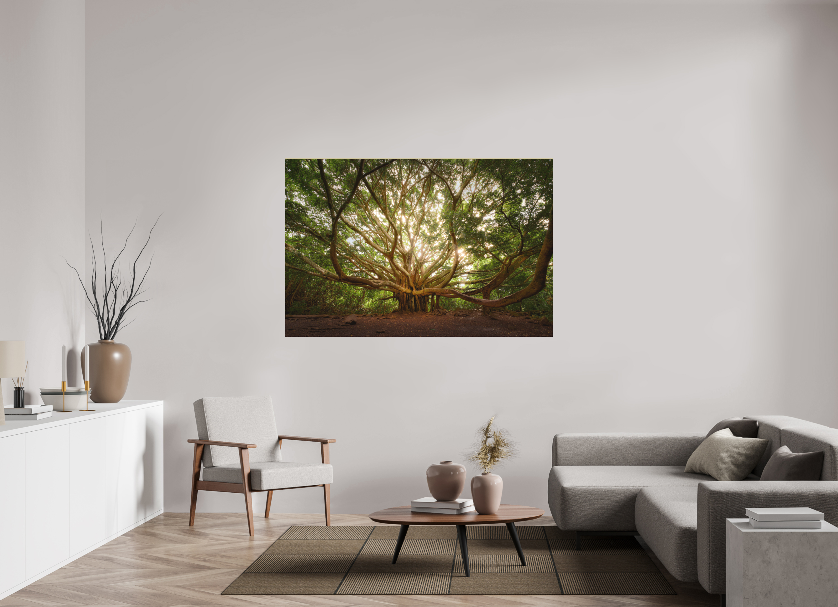 66 x 44″, Bonded Acrylic Gold Frame Bracchium: The Pipiwai Trail Banyan Tree