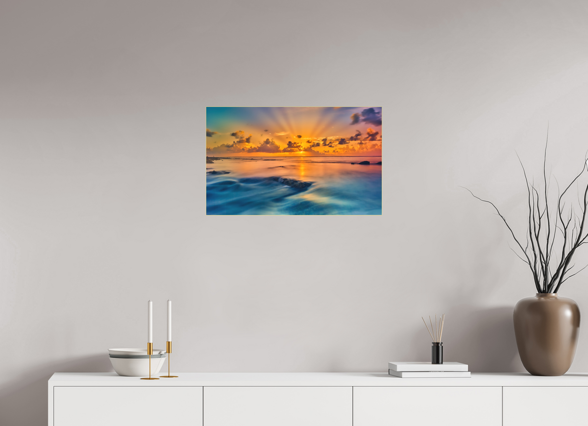 25.9 x 16″, Bonded Acrylic Gold Frame Diluvian: Bora Bora Reefside Sunrise