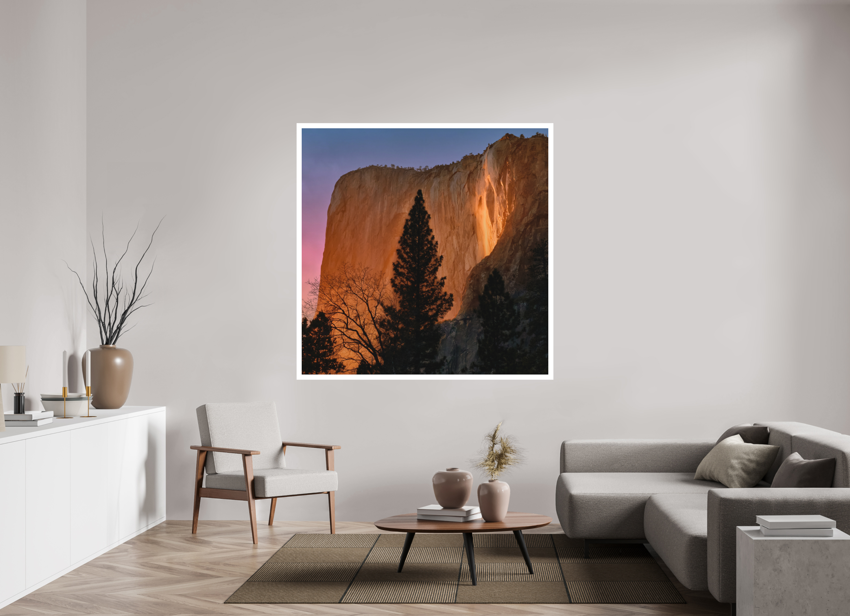 60 x 60″, Bonded Acrylic Mat + White Frame Horsetail Fall 2025