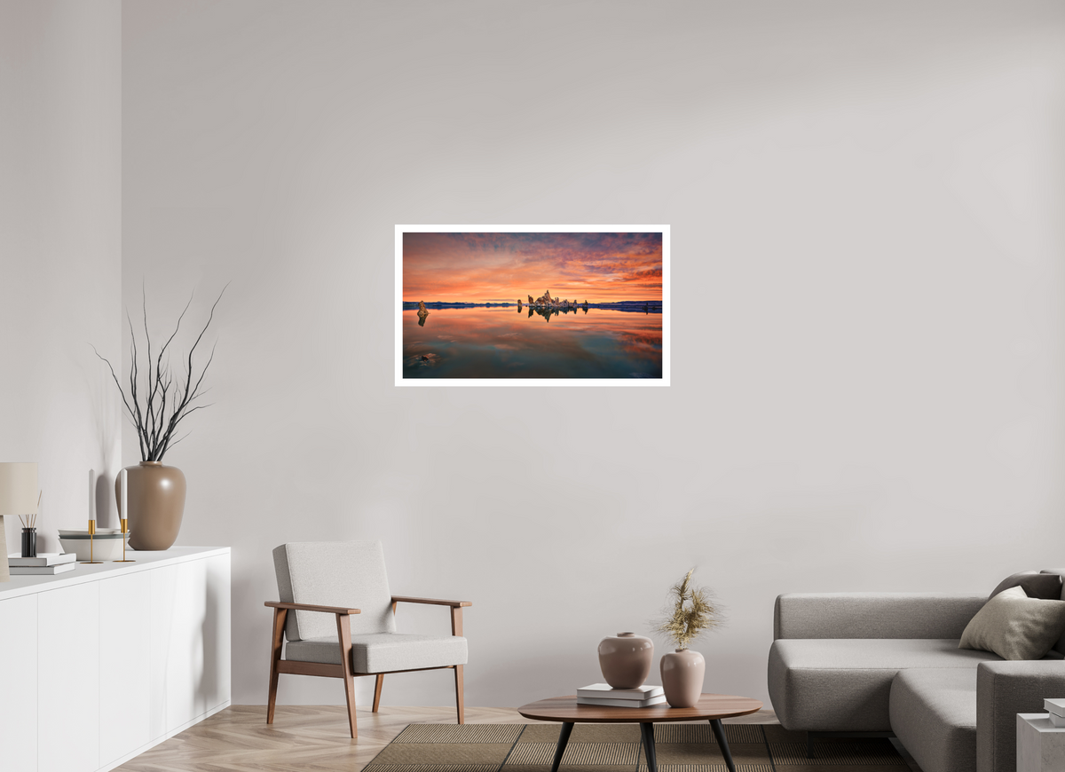 40 x 22.5″, Bonded Acrylic Mat + Silver Frame Reflekto: Mono Lake's South Tufa