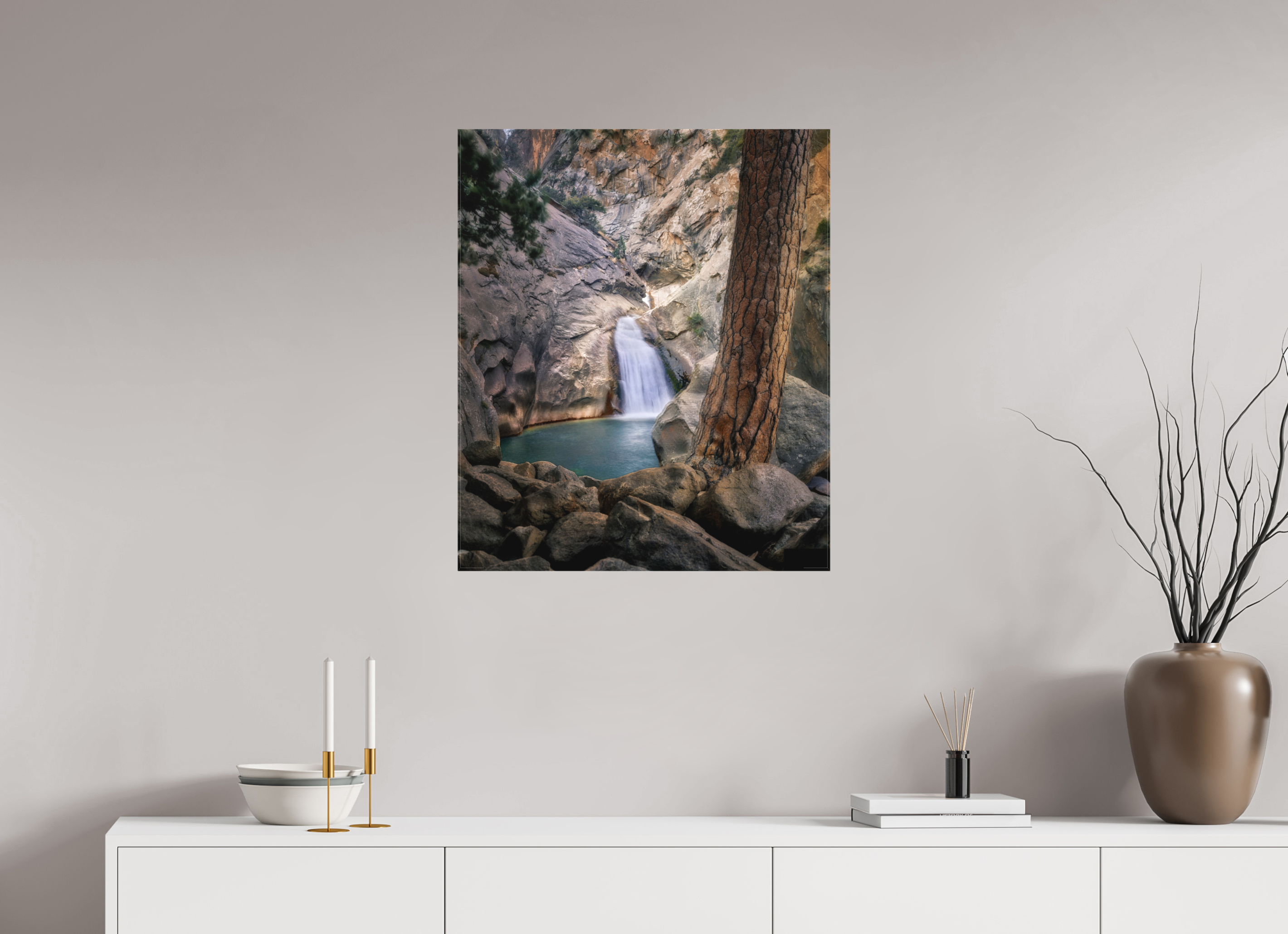 24 x 28.6″, Fine Art Textile Roaring River Falls 1 —Kings Canyon