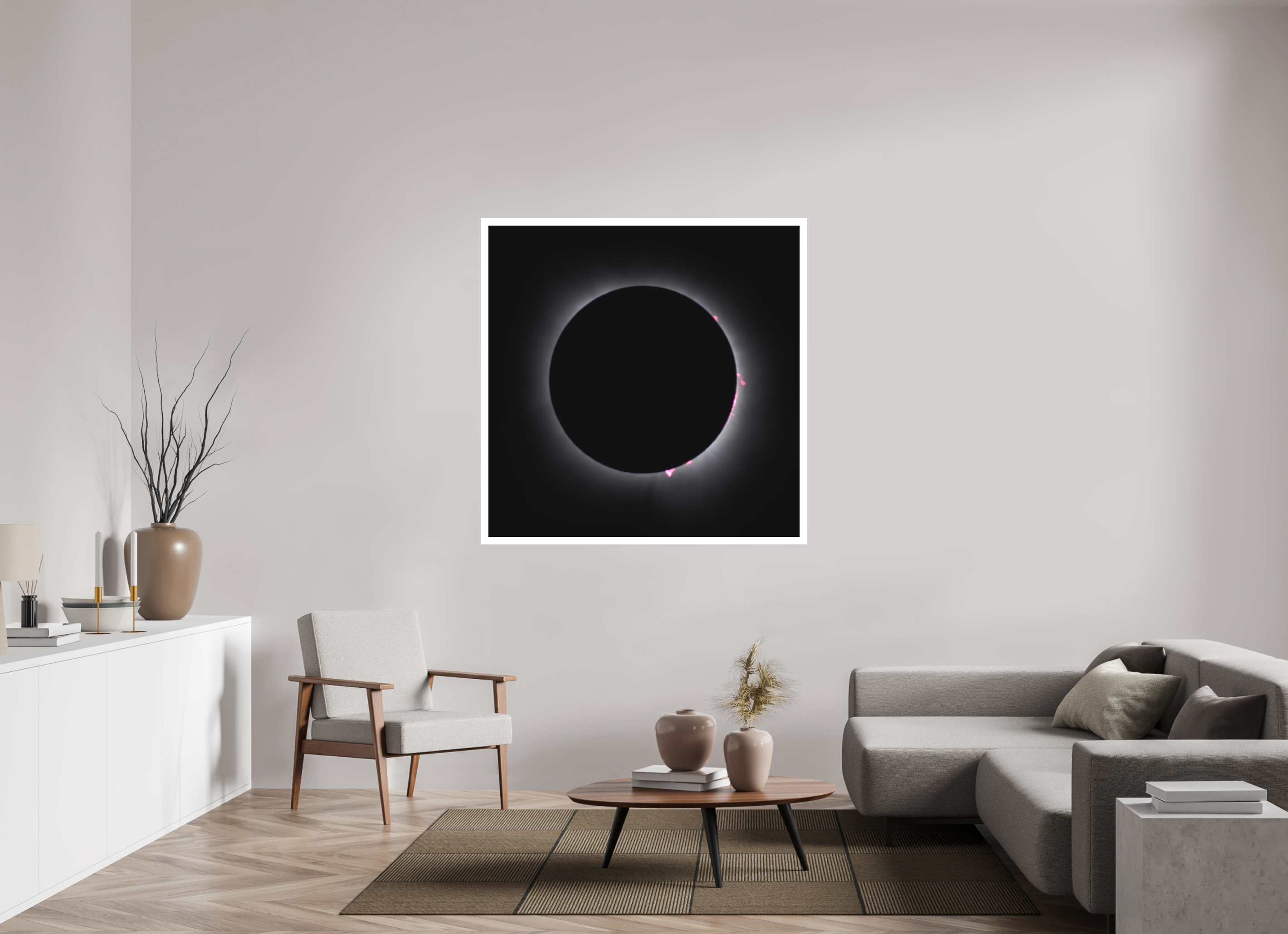 50 x 50″, Bonded Acrylic Mat + Silver Frame 2024 Eclipse: Totality & Baily's Beads