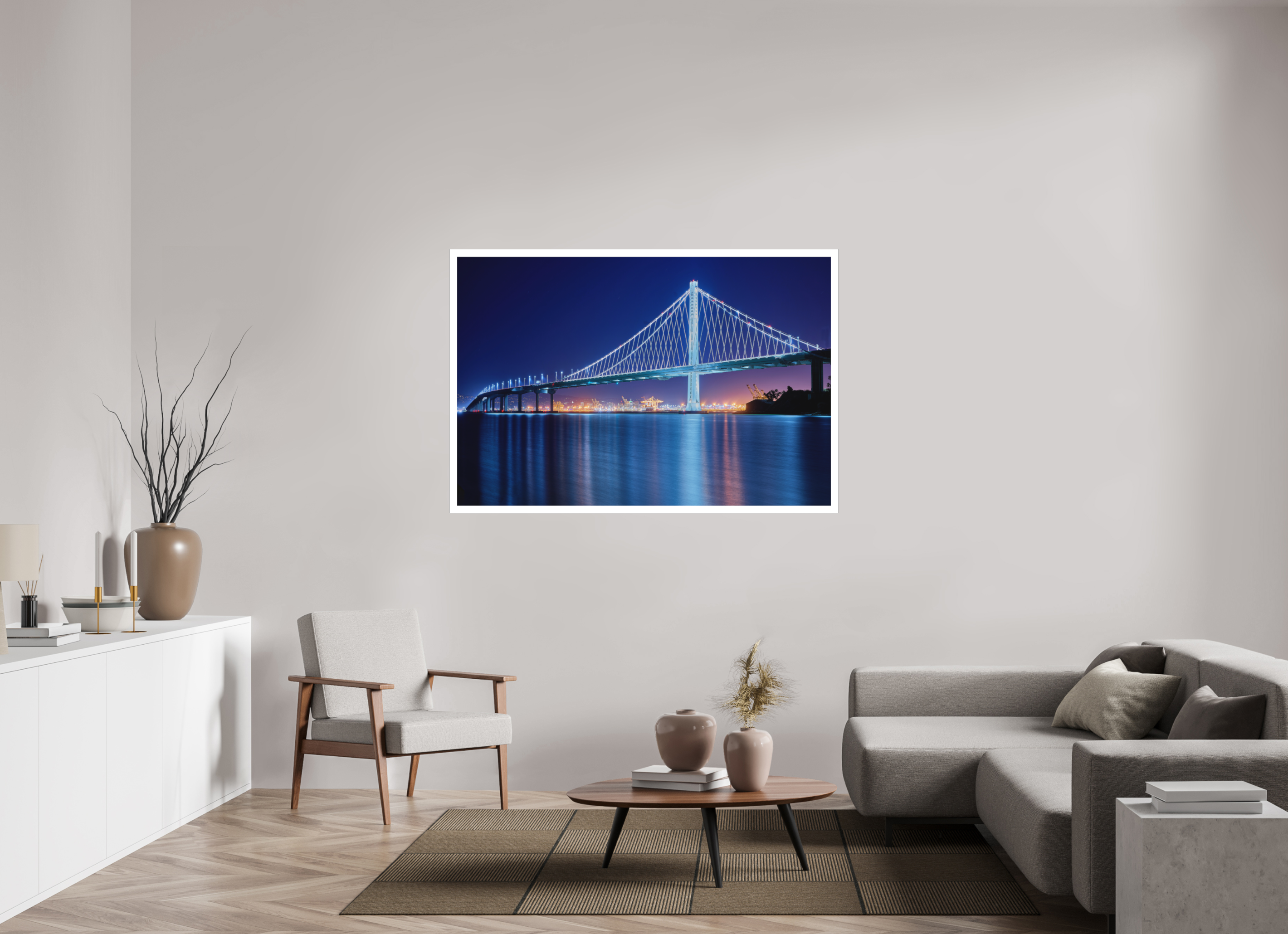 60 x 40″, Fine Art Bonded Acrylic The Bay Bridge at Night