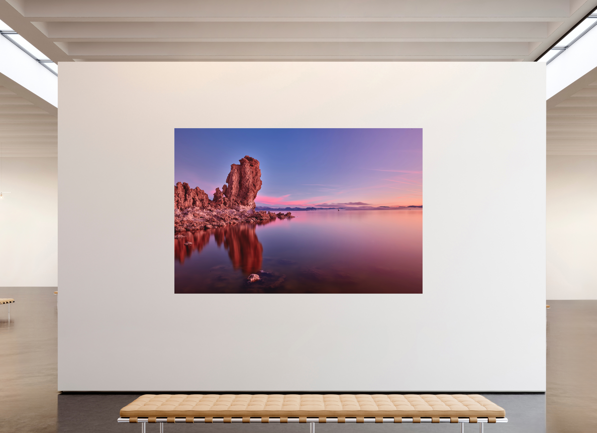 105 x 70″, Bonded Acrylic Silver Frame Mono Lake: Tufa Dawn