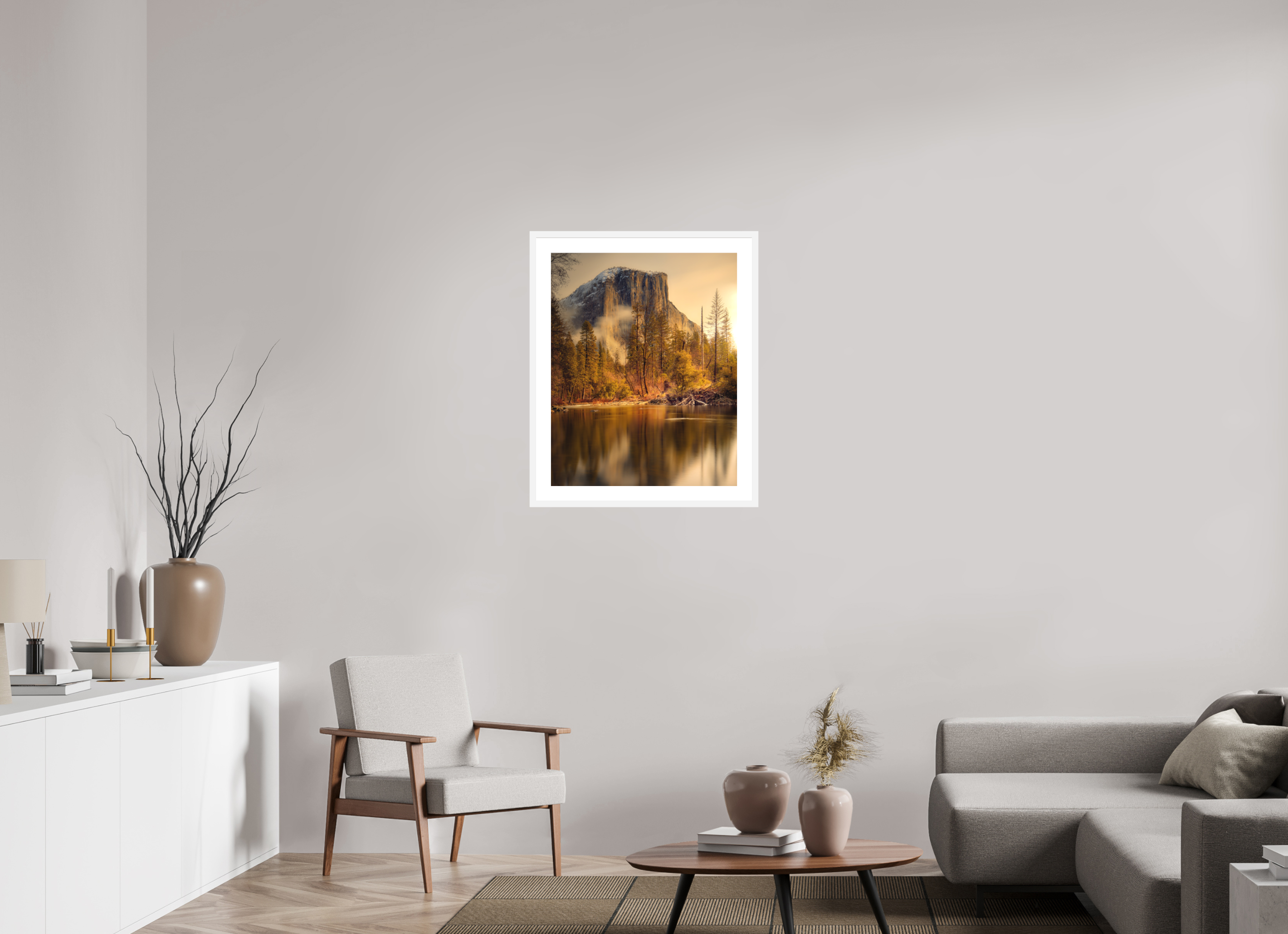 24 x 30″, Passe-Partout White Frame Winter Sunrise At El Capitan