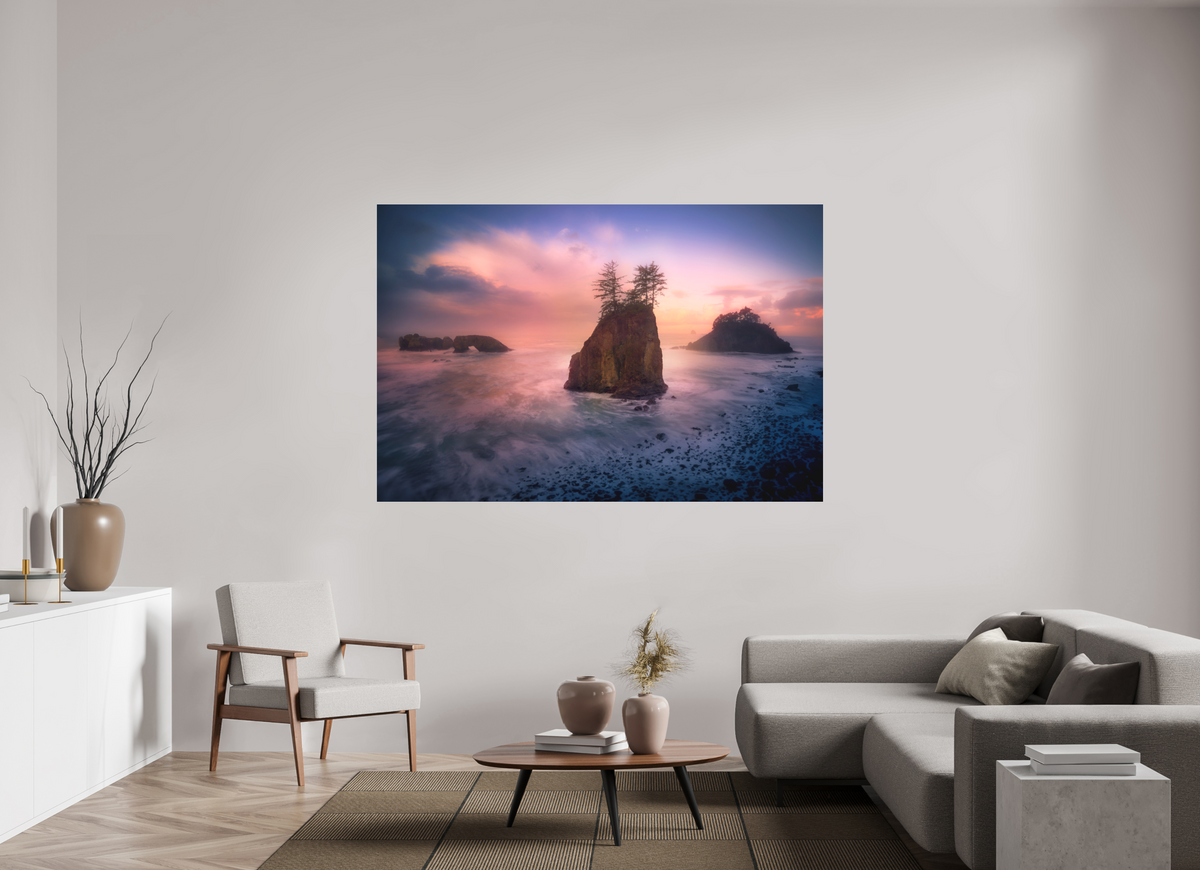 75 x 50″, Bonded Acrylic Silver Frame The Oregon Coast: Secret Beach
