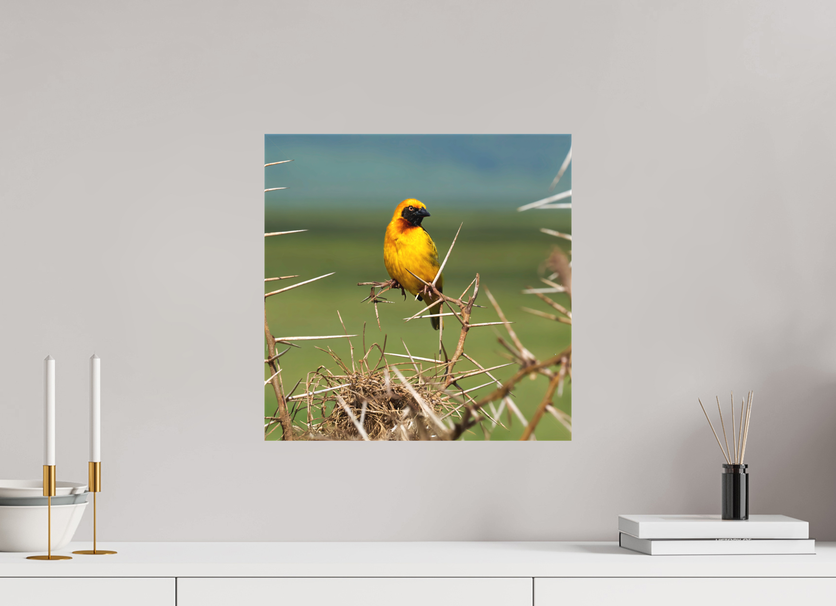 15 x 15″, Fine Art Textile Afrcan Golden Weaver