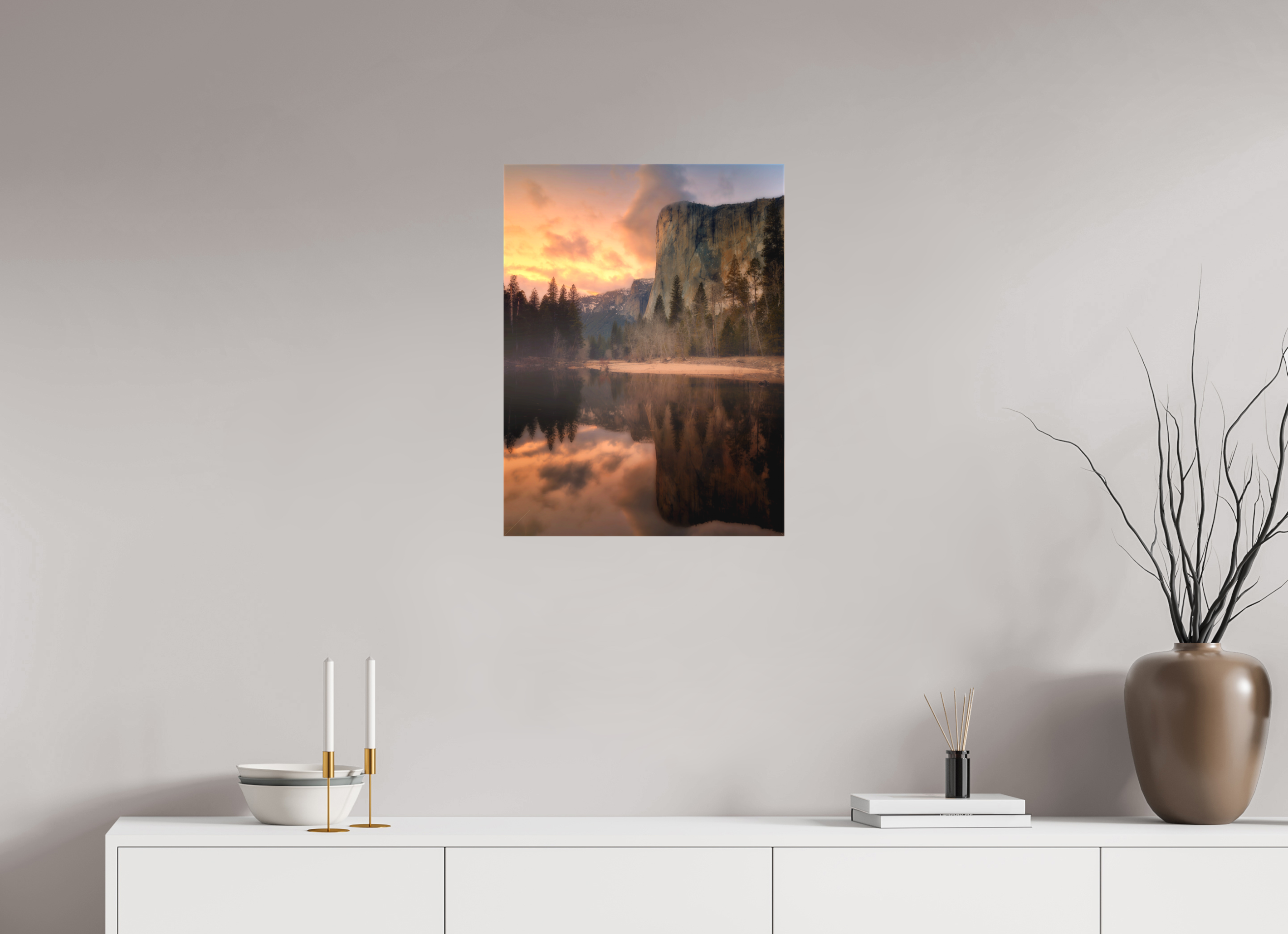 18 x 24″, Fine Art Textile Sunset & Storm Over El Capitan
