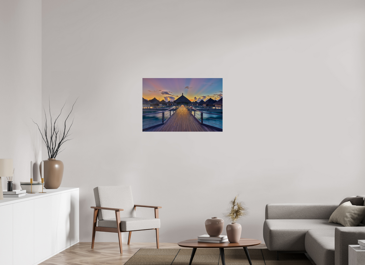 36 x 24″, Giclée Alu-Dibond Sunrise Over Bora Bora Overwater Bungalows