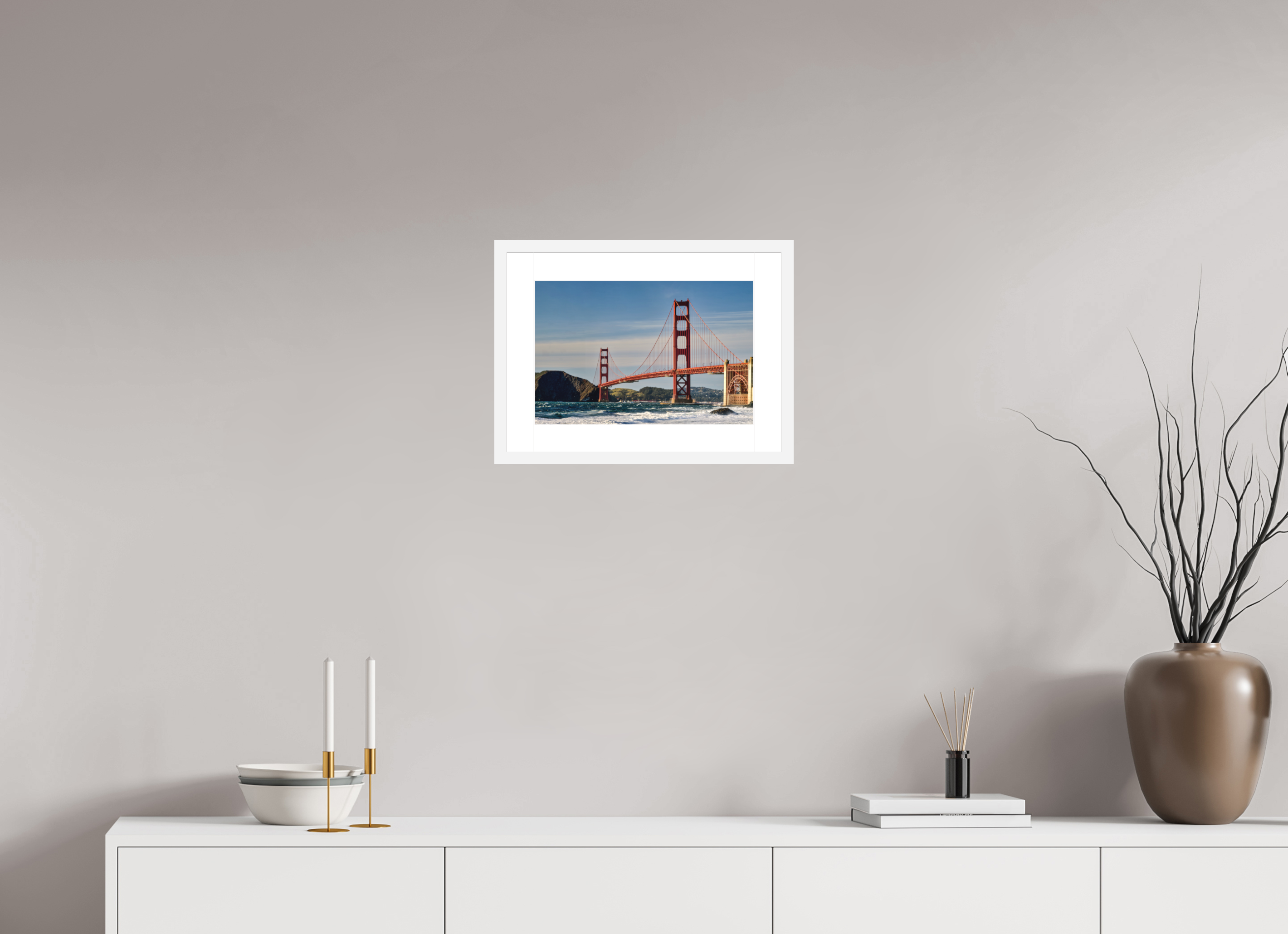 15 x 10″, Passe-Partout White Frame Golden Gate I: A Postcard View
