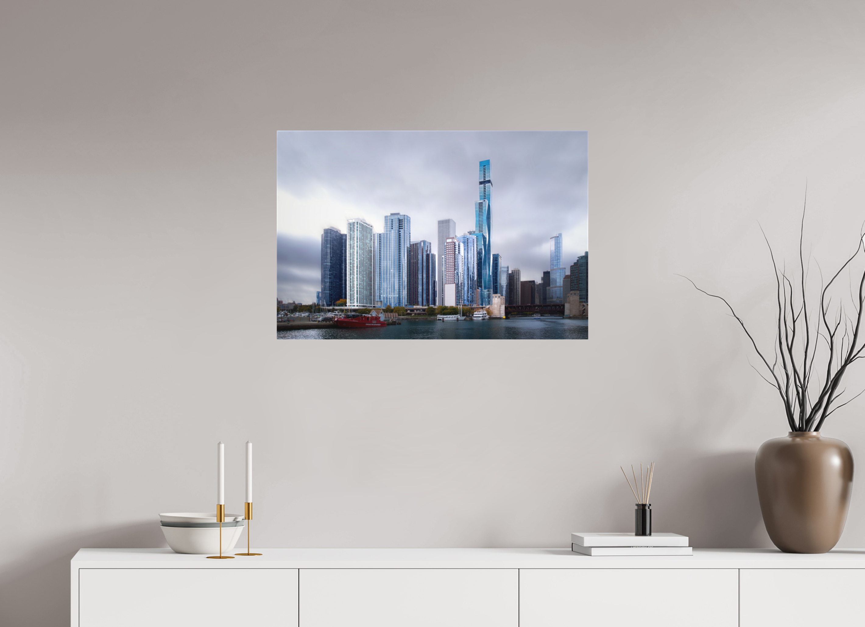 30 x 20″, Fine Art Textile Tomorrow Land — the Chicago Skyline