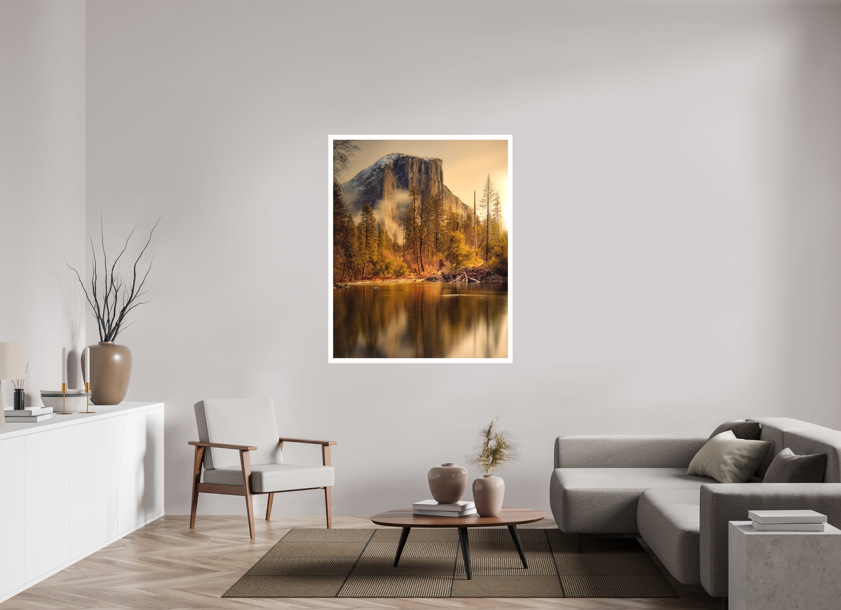 43 x 53.7″, Bonded Acrylic Mat + Silver Frame Winter Sunrise At El Capitan