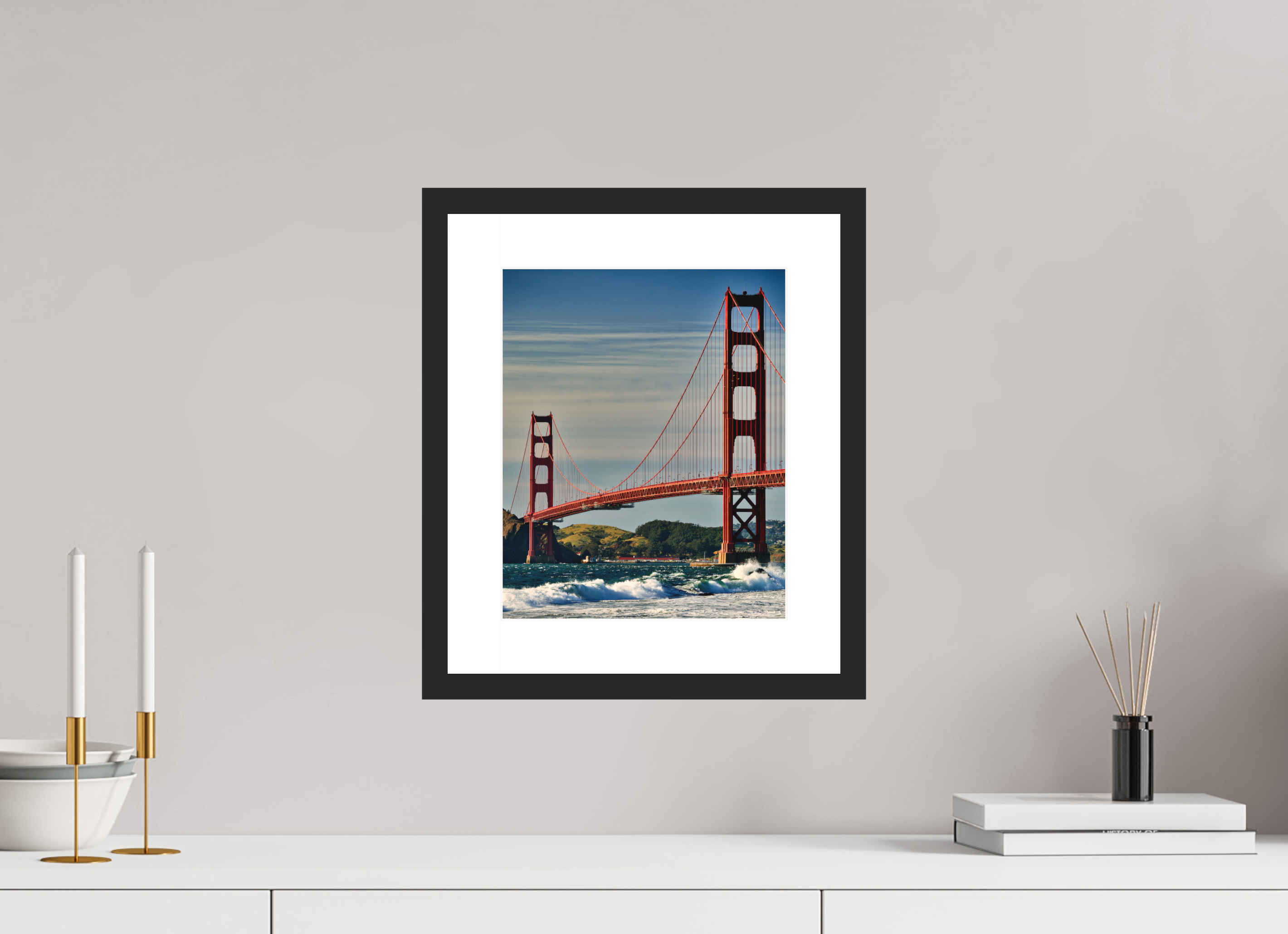 10 x 12.3″, Passe-Partout Black Frame Golden Gate II: Another Postcard View