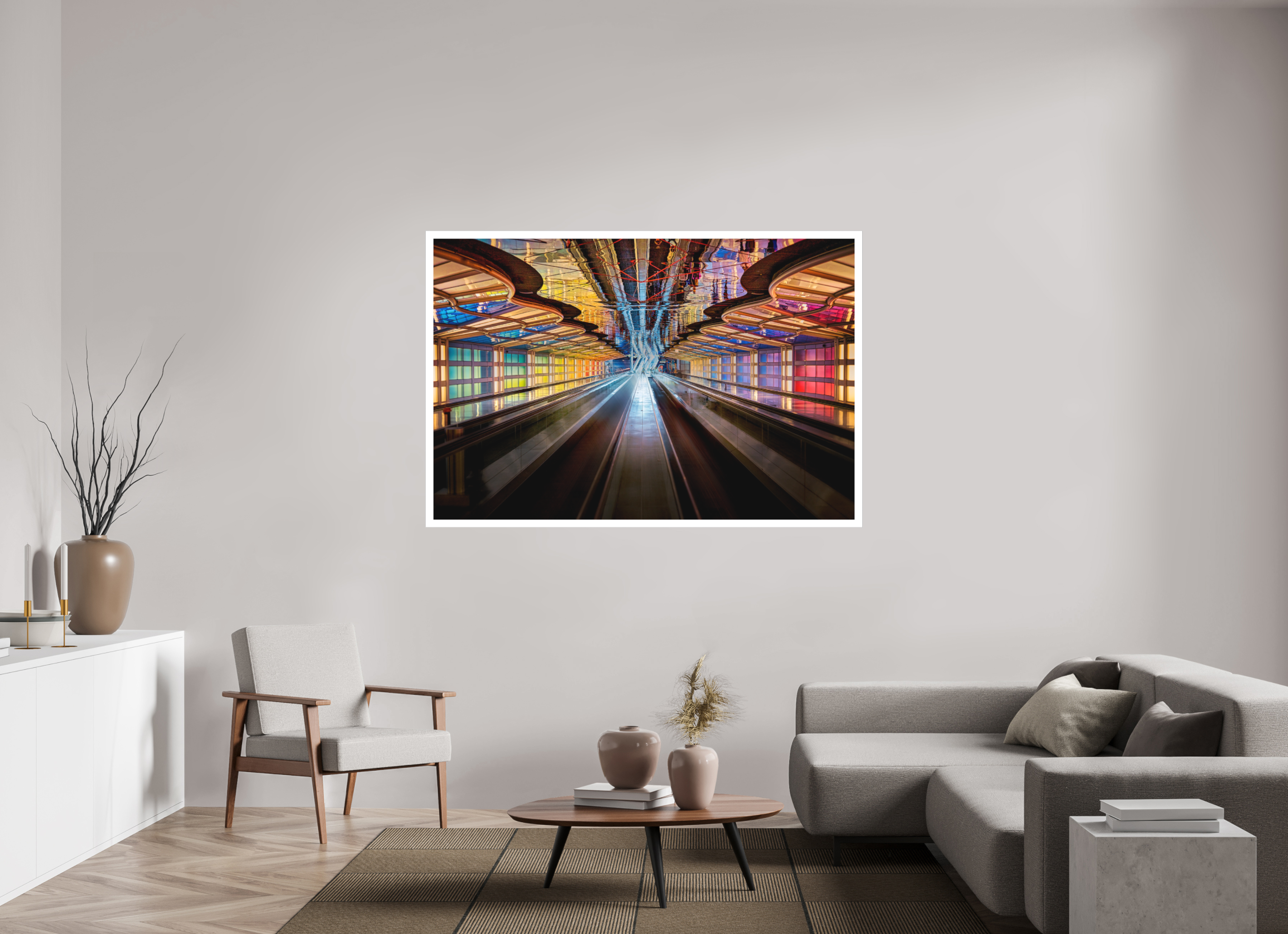 66 x 44″, Fine Art Bonded Acrylic Chicago O'Hare Airport's Neon Walkway