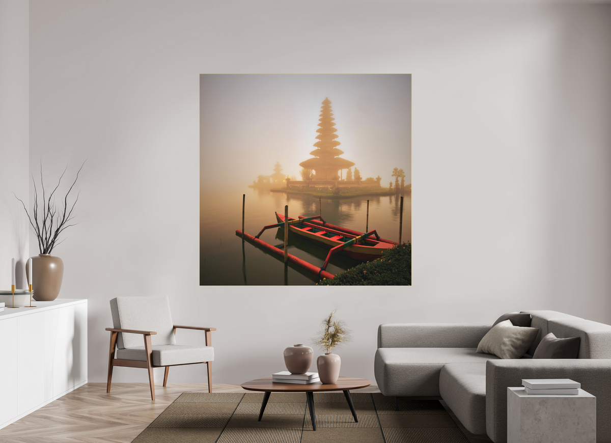 70 x 70″, Bonded Acrylic Gold Frame Bali: Temple  Pura Ulun Danu Bratan