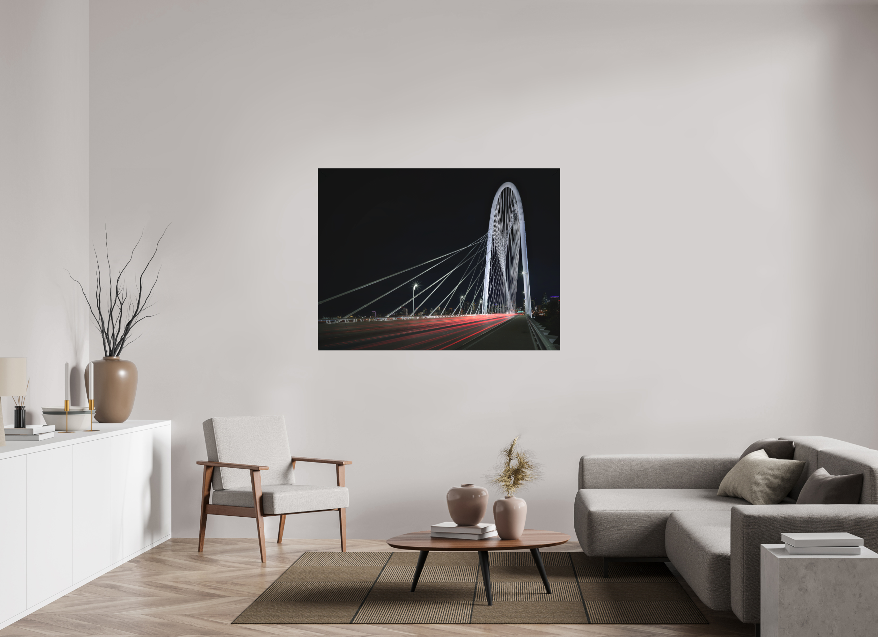 56 x 42″, Fine Art Textile Margaret Hunt Hill Bridge & Traffic Light Trails