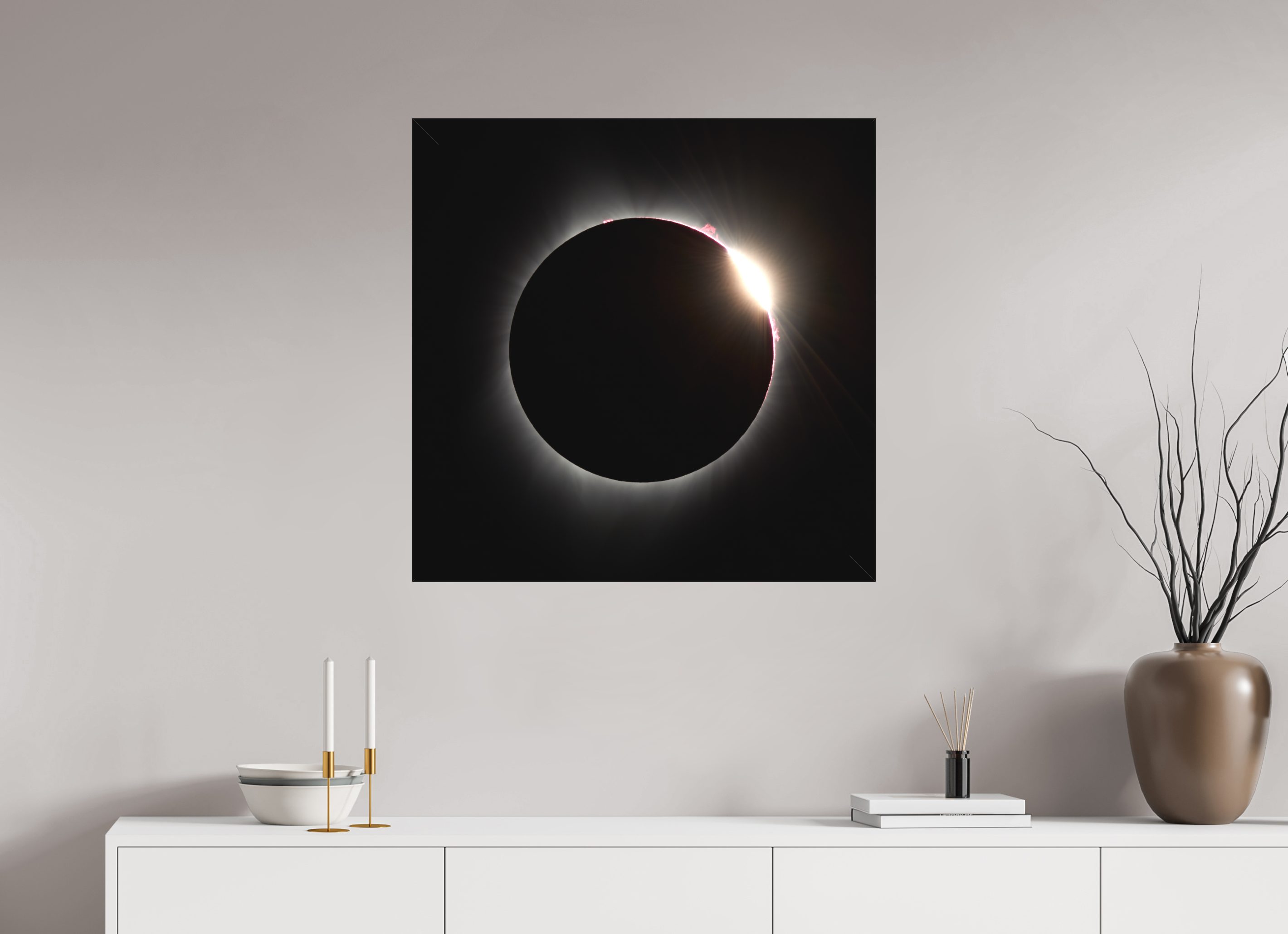 30 x 30″, Fine Art Textile 2017 Eclipse: The Diamonmd Ring in Oregon