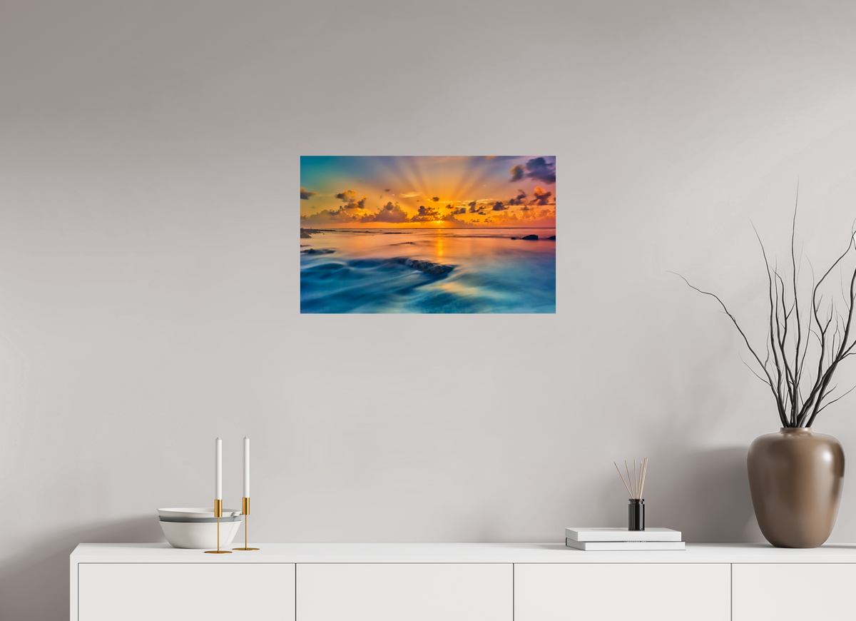 25.9 x 16″, Giclée Alu-Dibond Diluvian: Bora Bora Reefside Sunrise