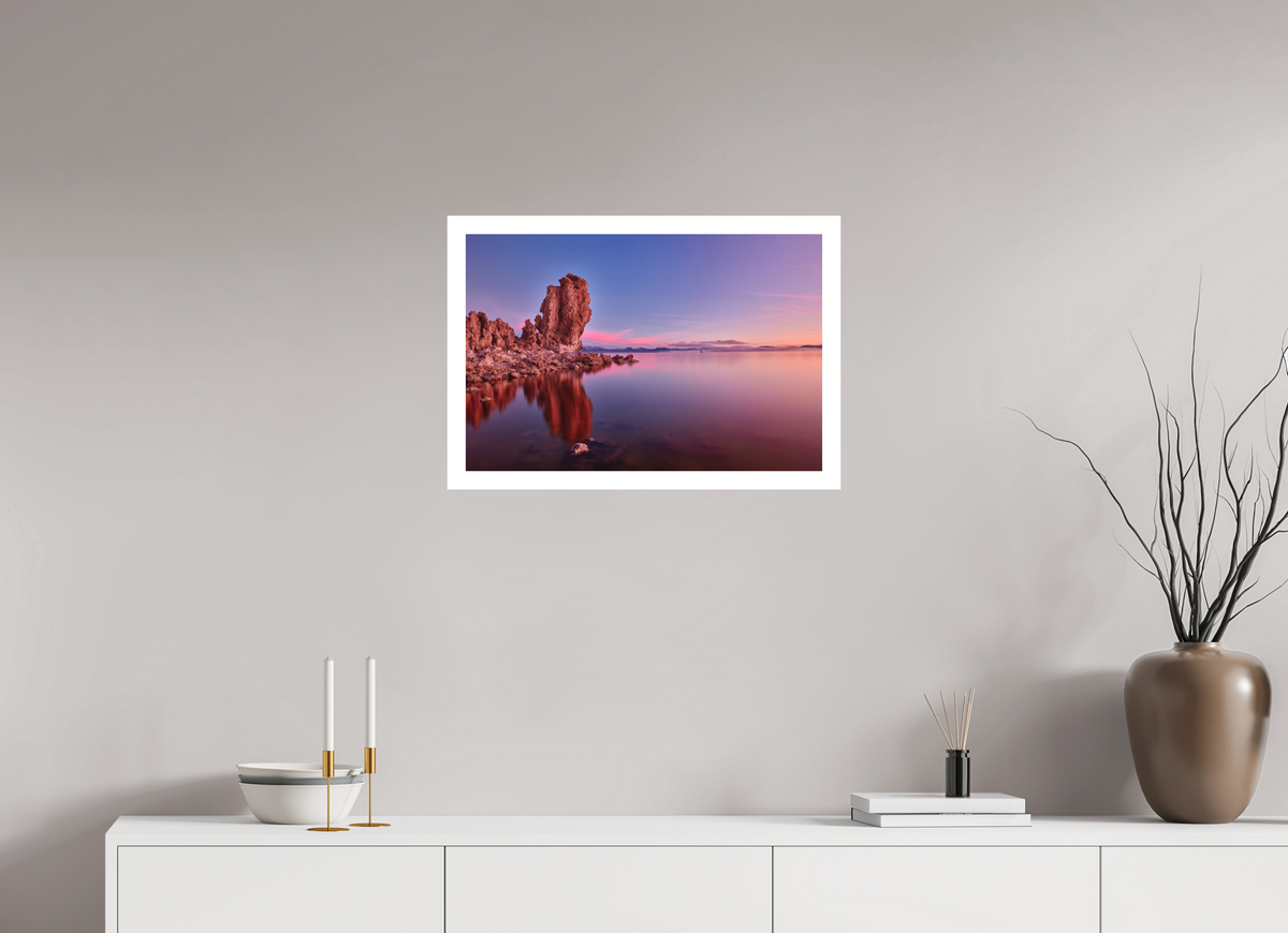 24 x 16″, Bonded Acrylic Mat + White Frame Mono Lake: Tufa Dawn