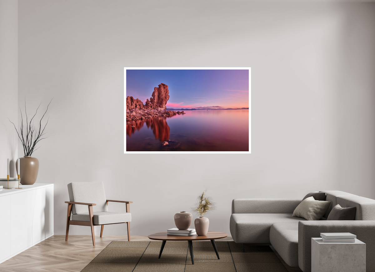 66 x 44″, Bonded Acrylic Mat + Silver Frame Mono Lake: Tufa Dawn