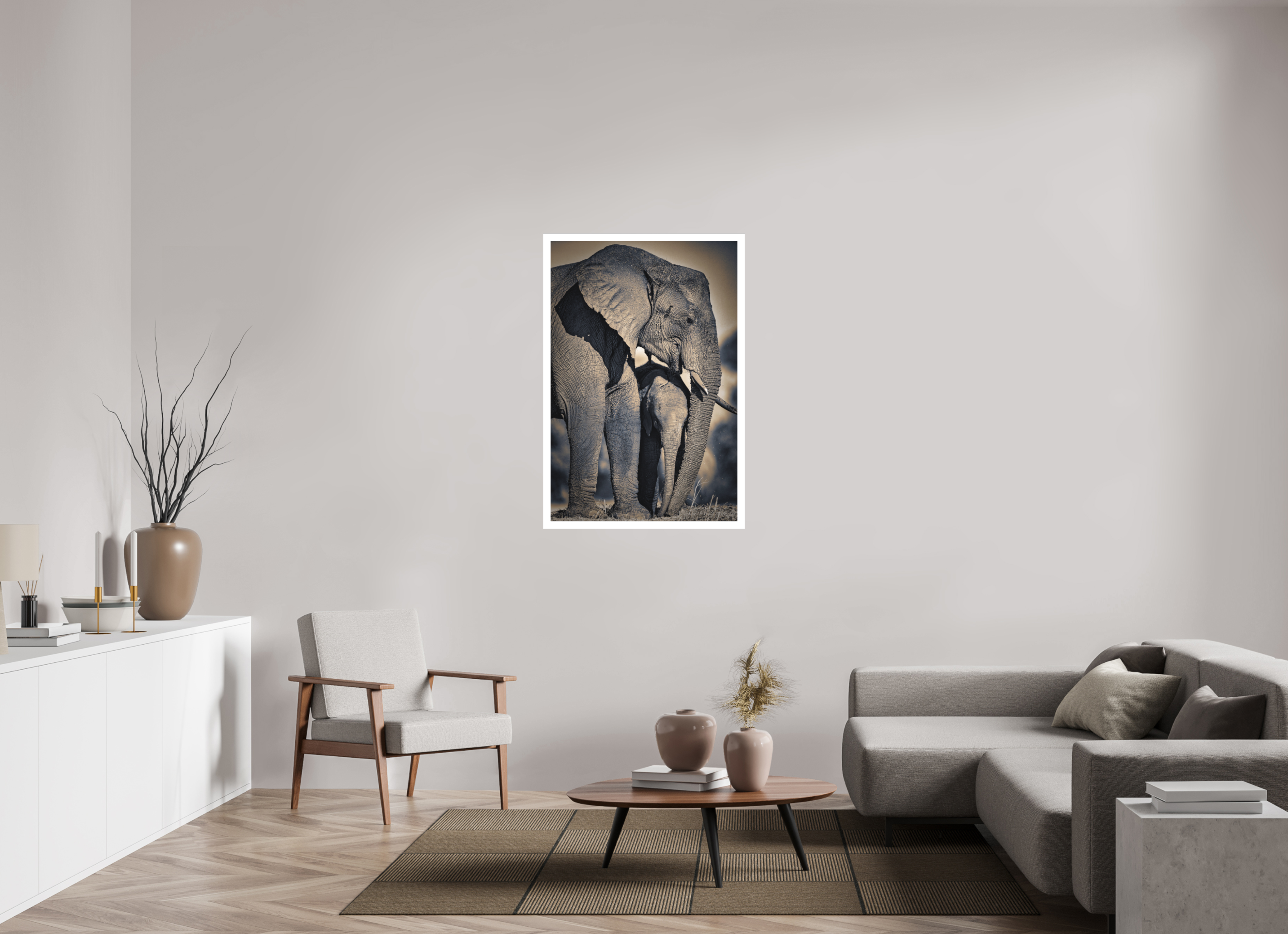 30 x 45″, Fine Art Bonded Acrylic Mother Elephant & Calf