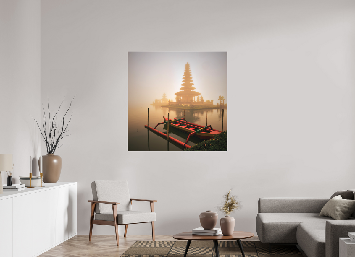 45 x 45″, Fine Art Textile Bali: Temple  Pura Ulun Danu Bratan