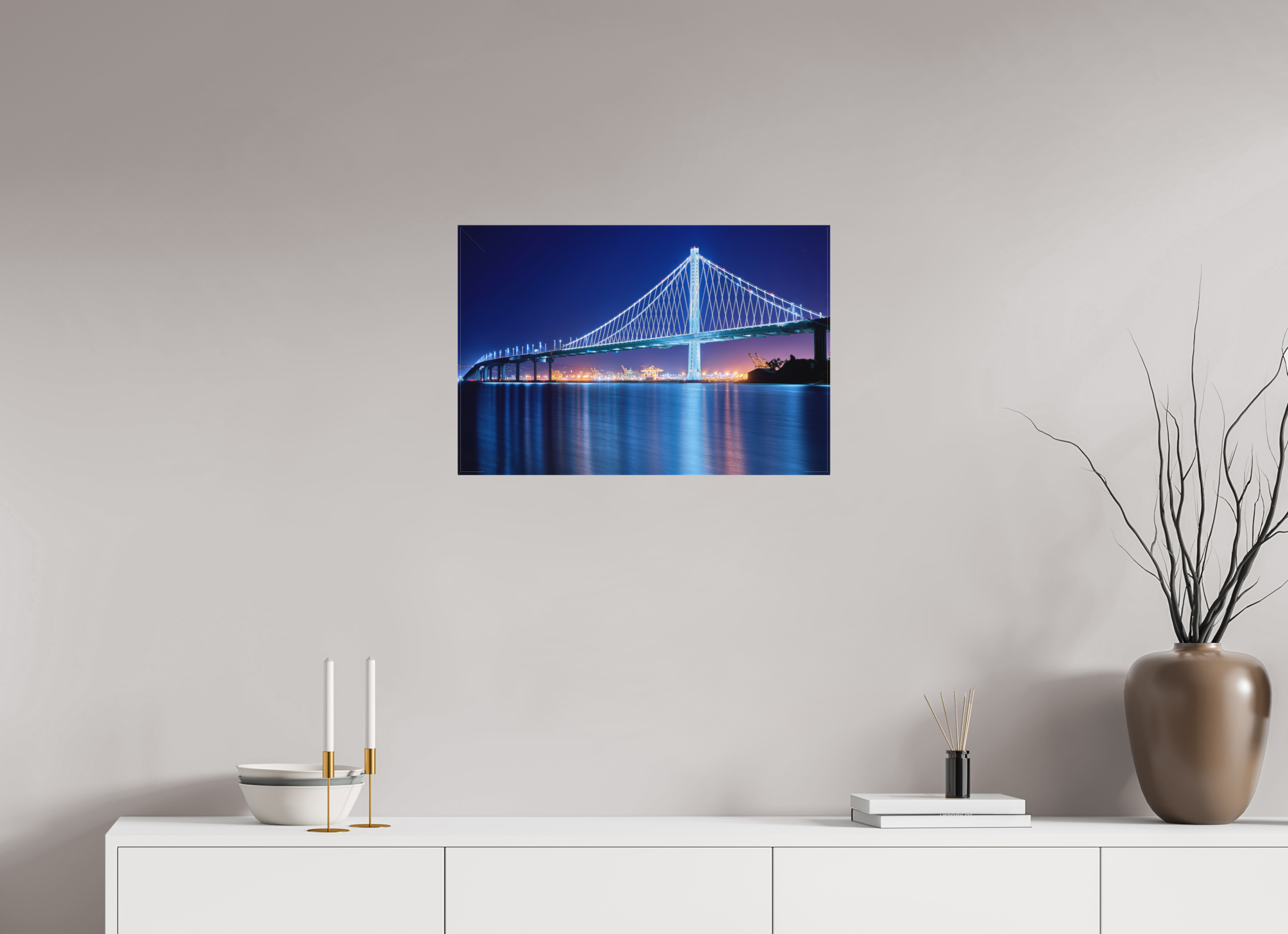 24 x 16″, Fine Art Textile The Bay Bridge at Night