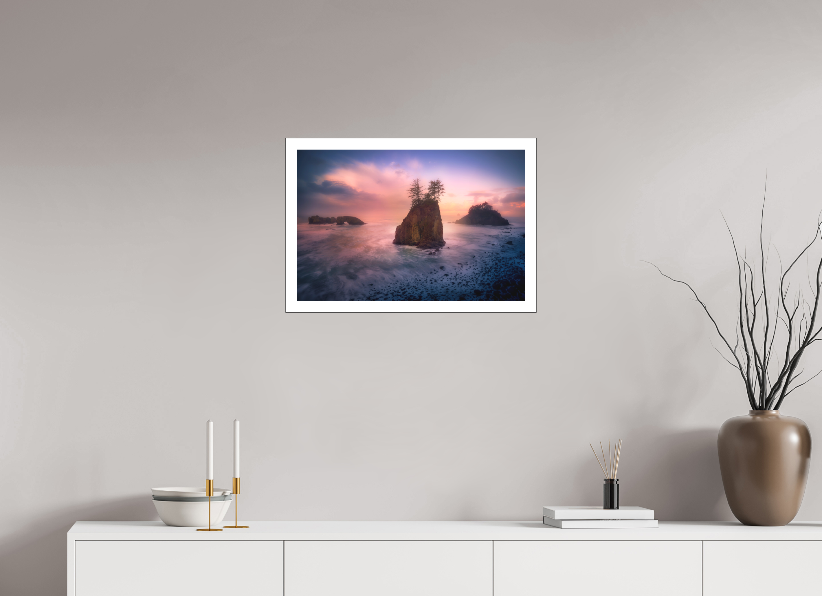 24 x 16″, Bonded Acrylic Mat + Black Frame The Oregon Coast: Secret Beach