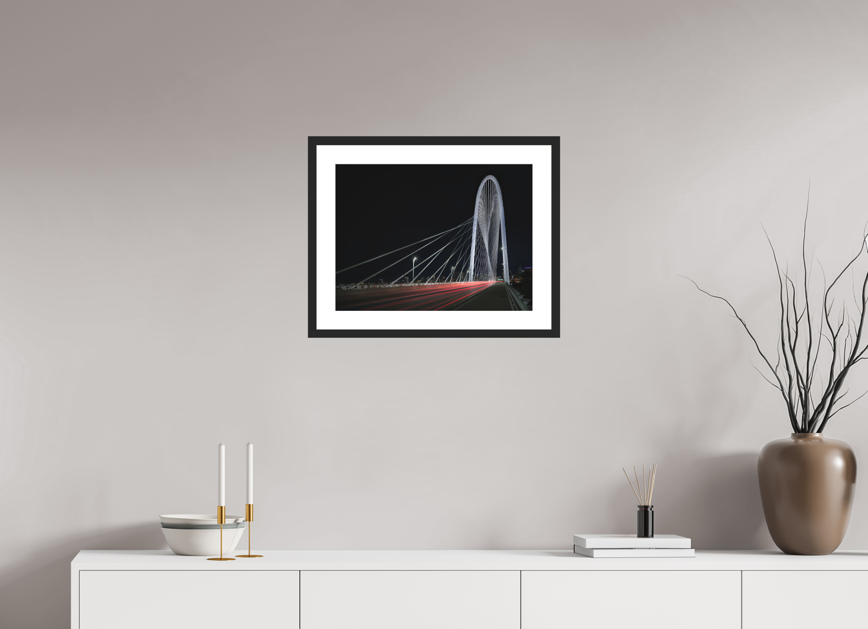 20 x 15″, Passe-Partout Black Frame Margaret Hunt Hill Bridge & Traffic Light Trails