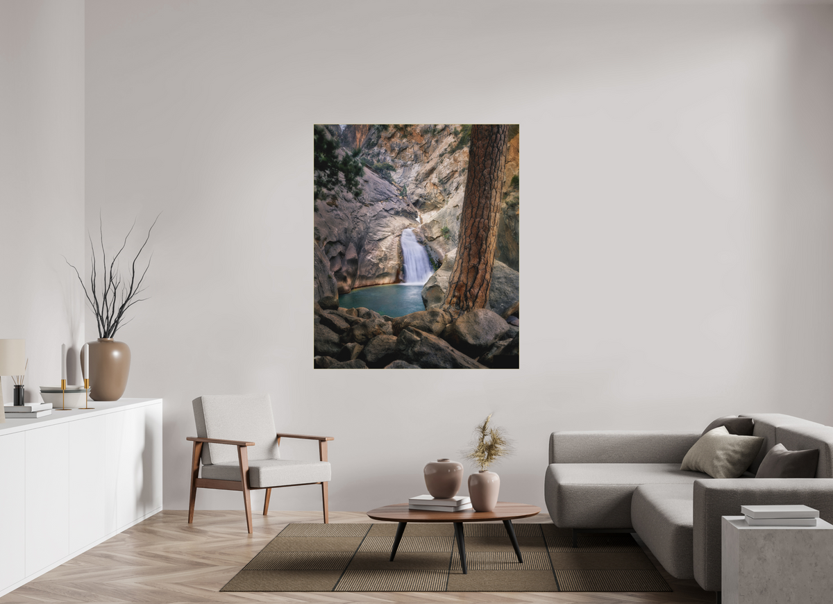 51 x 60.7″, Bonded Acrylic Gold Frame Roaring River Falls I —Kings Canyon
