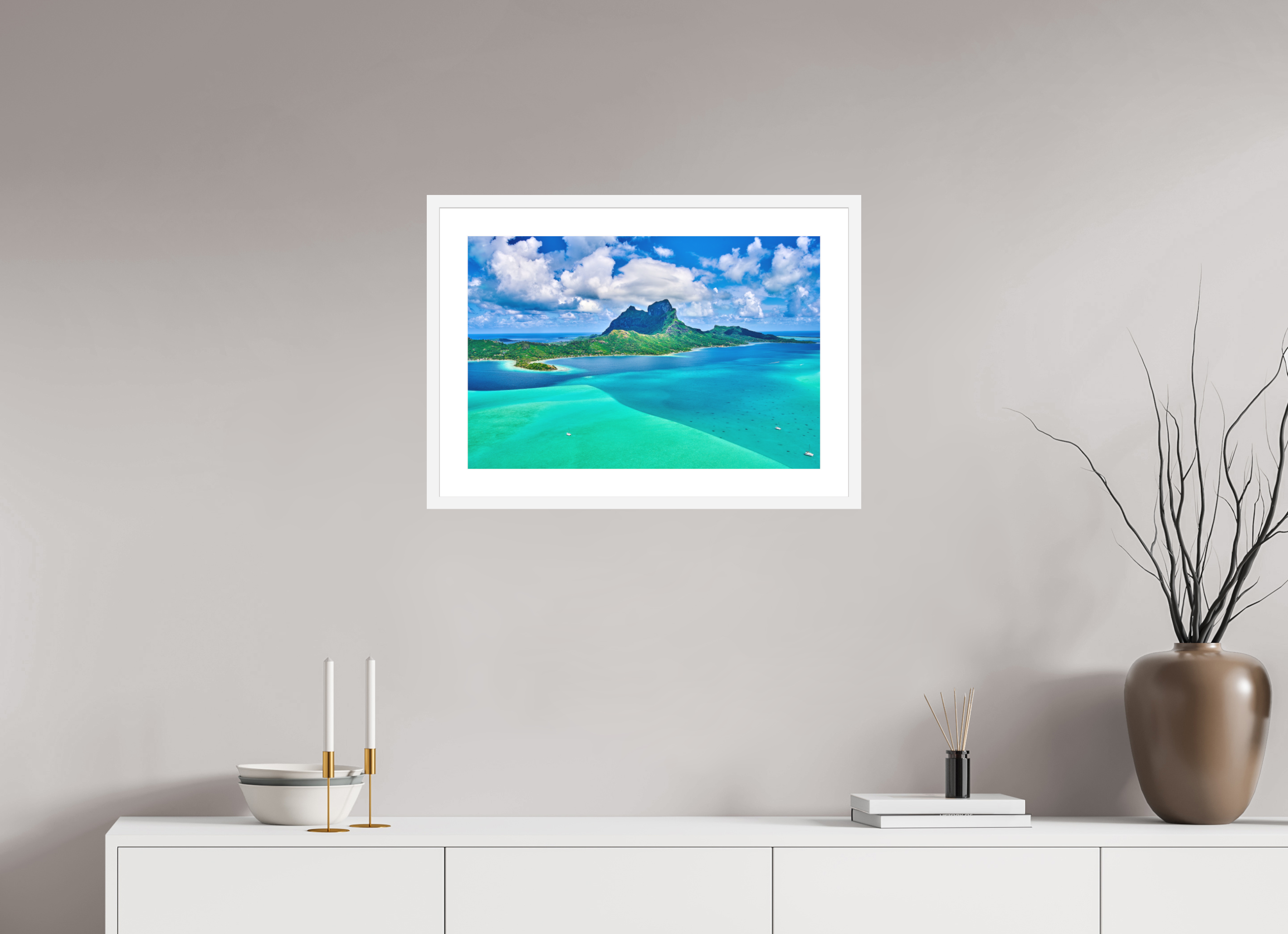 24 x 16″, Passe-Partout White Frame Above Paradise