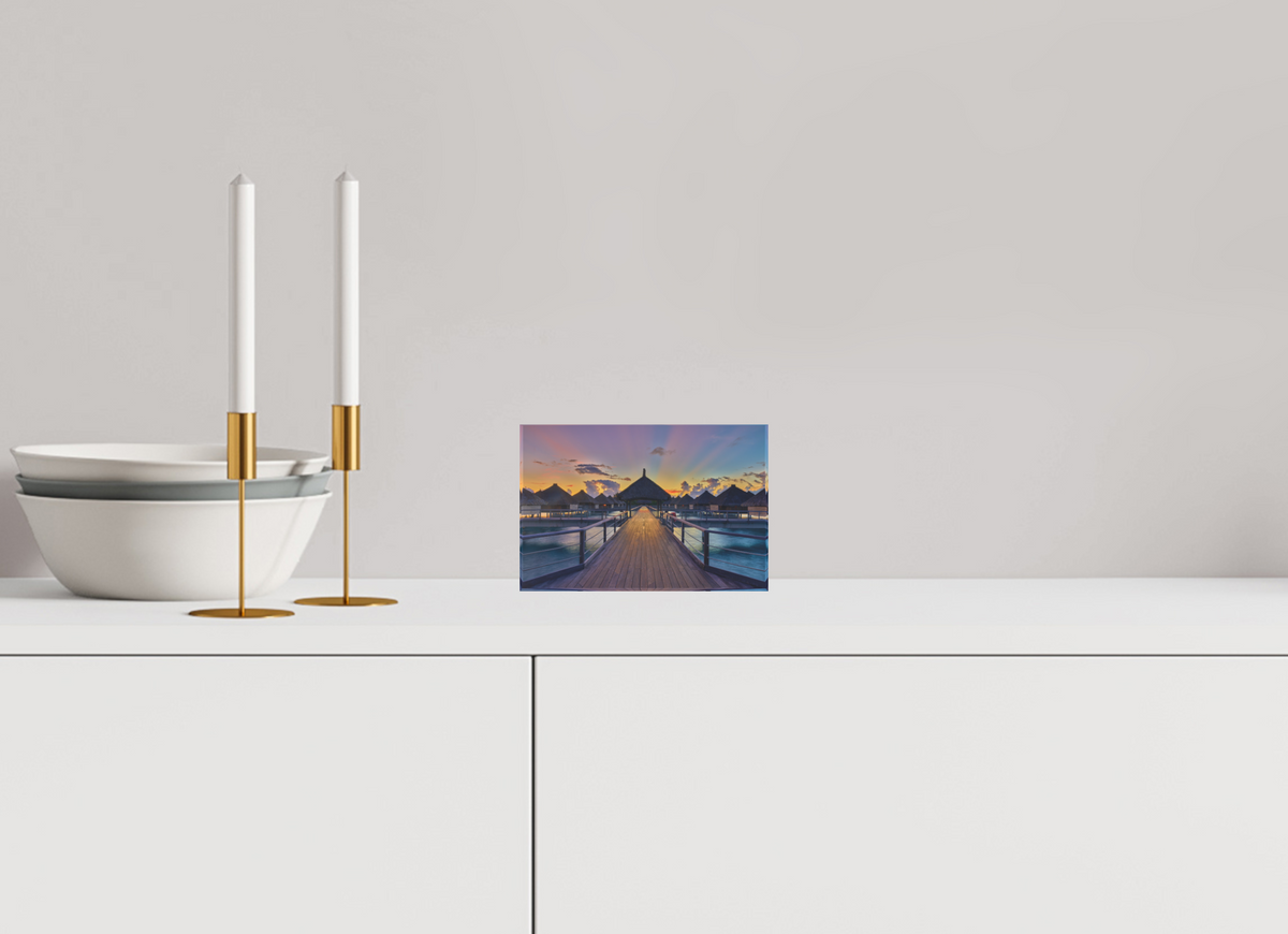 6 x 4″, Acrylic Block Gift Set Sunrise Over Bora Bora Overwater Bungalows