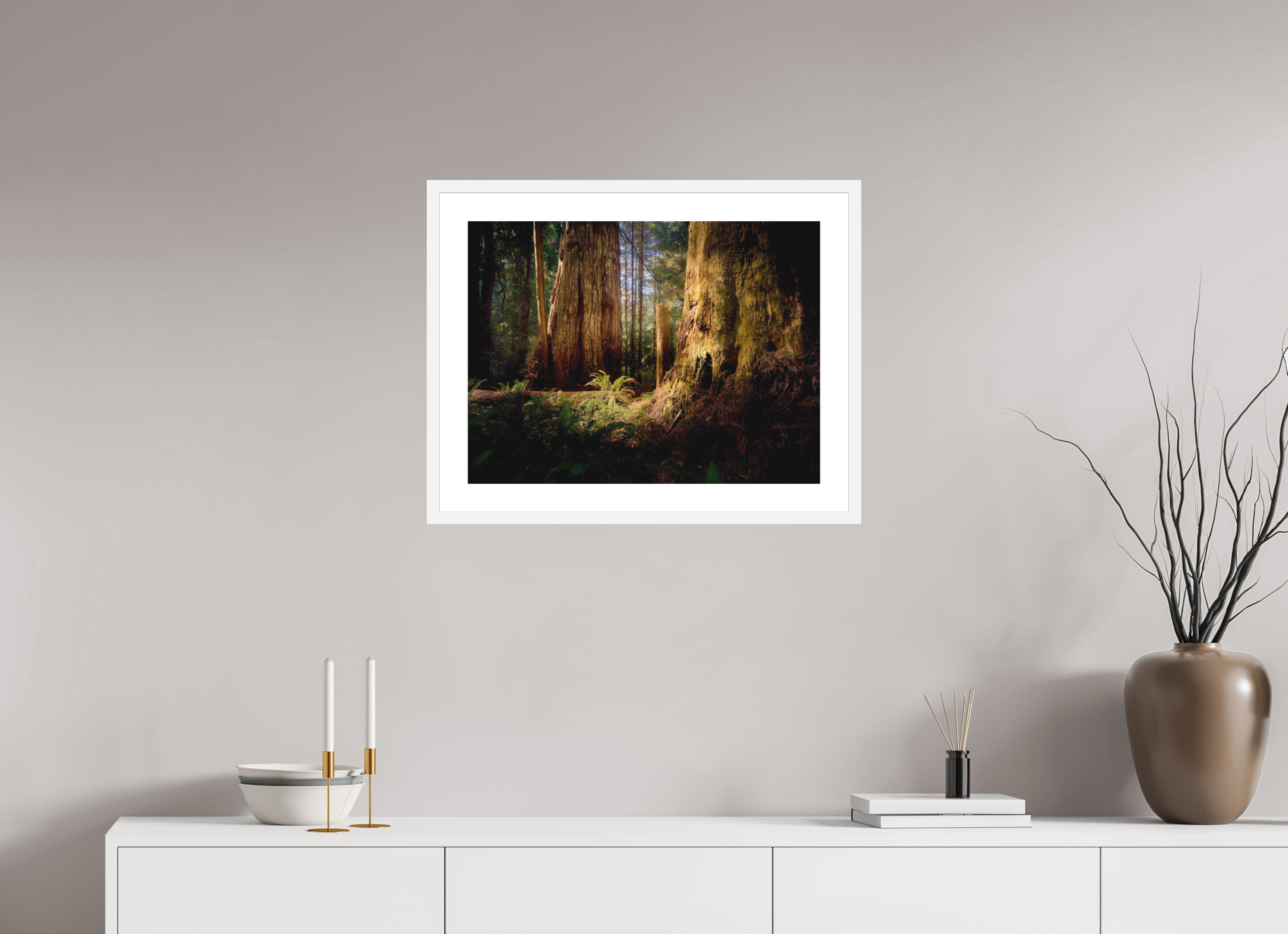 24 x 18″, Passe-Partout White Frame Parvus: A Redwood Perspective