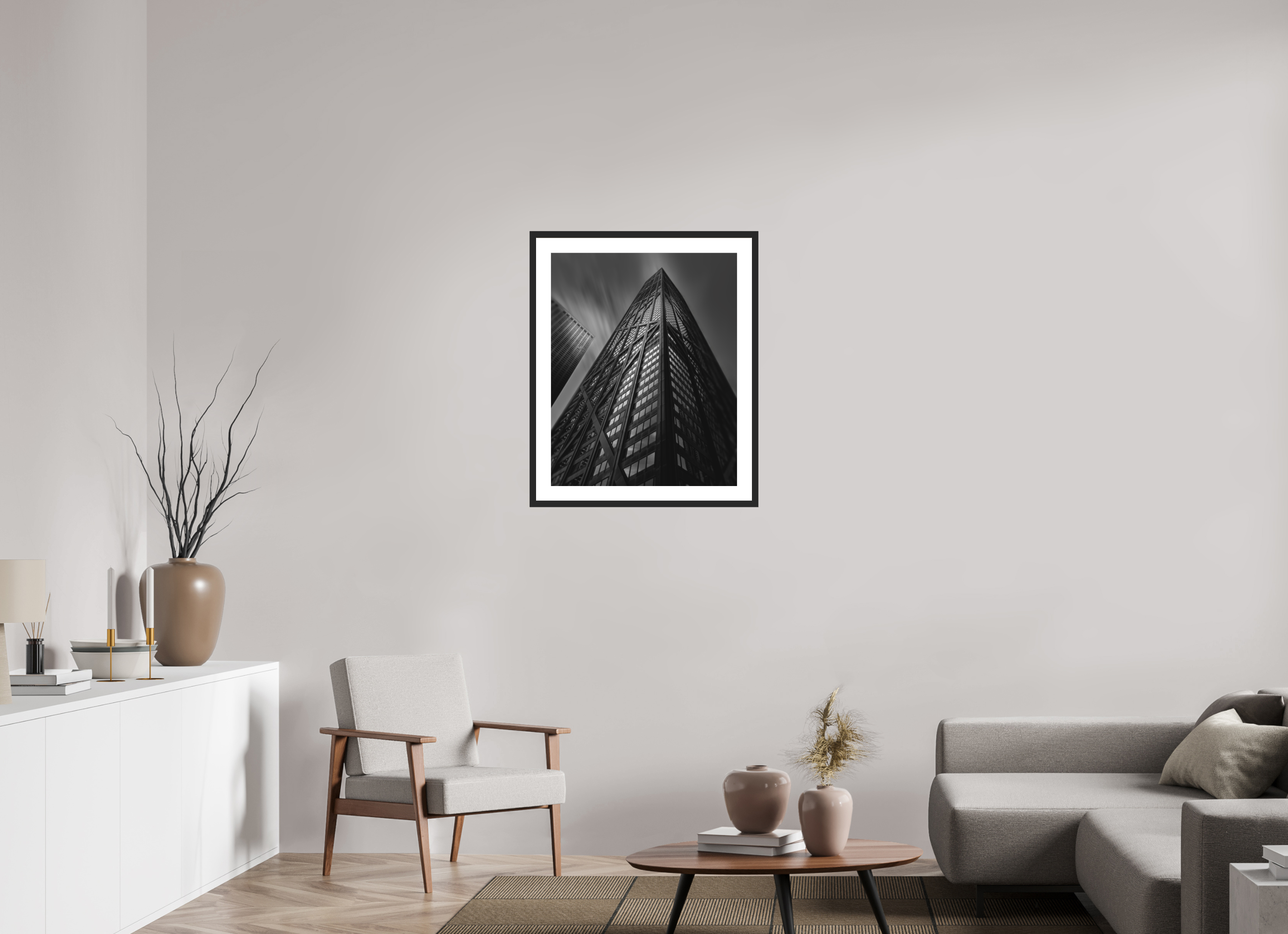 24 x 30″, Passe-Partout Black Frame Chicago's John Hancock Building