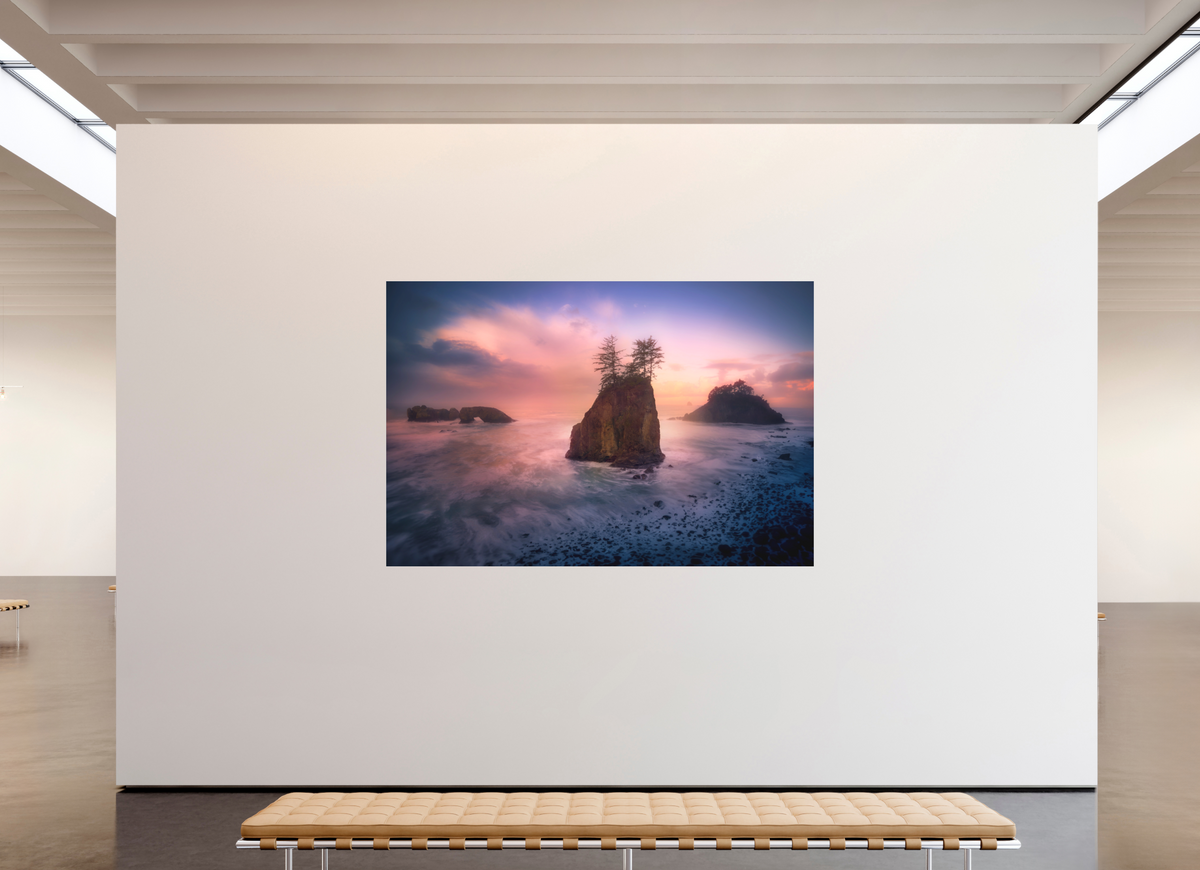 90 x 60″, Bonded Acrylic Silver Frame The Oregon Coast: Secret Beach