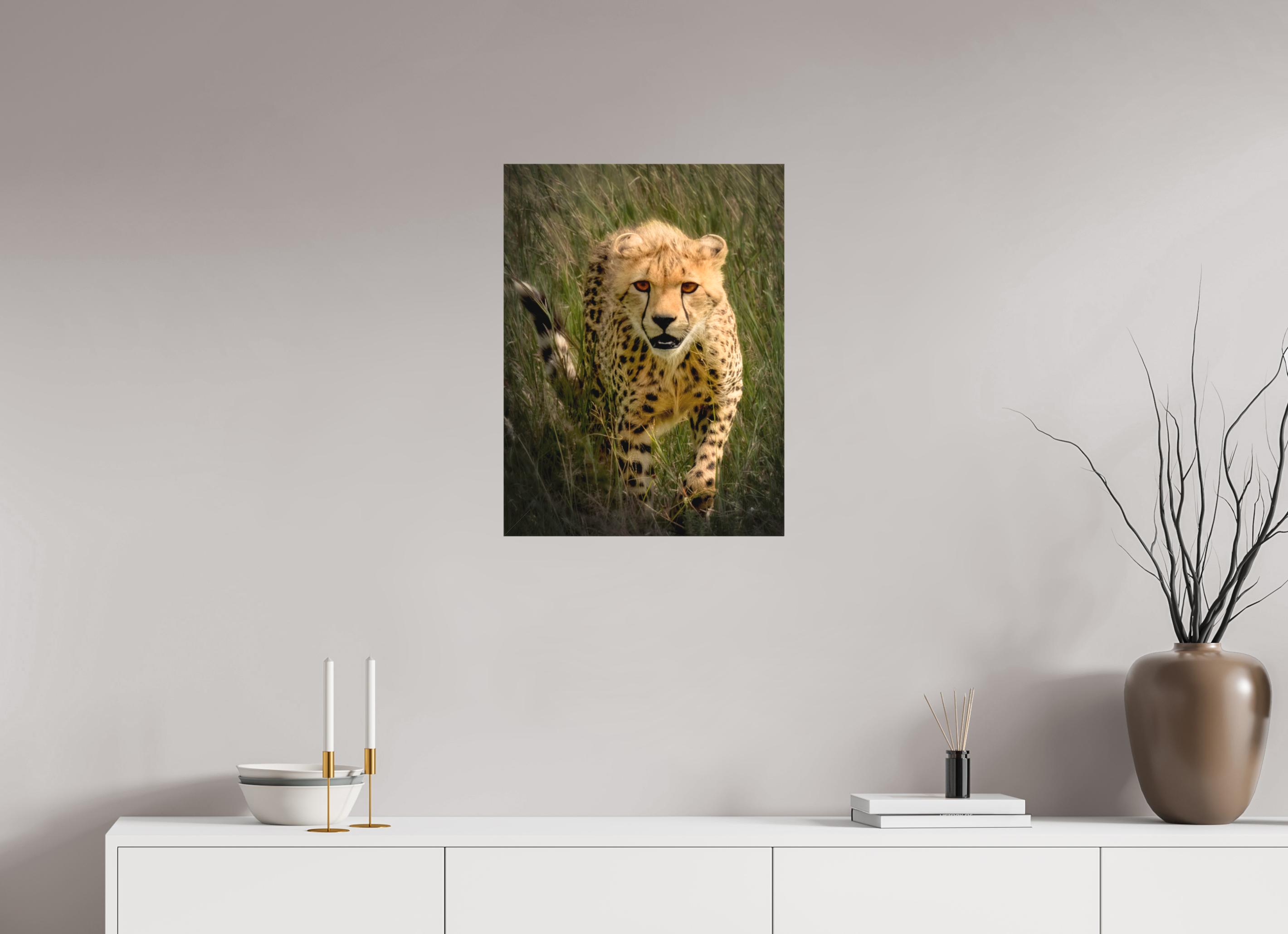 18 x 24″, Fine Art Textile Stalking Cheetah