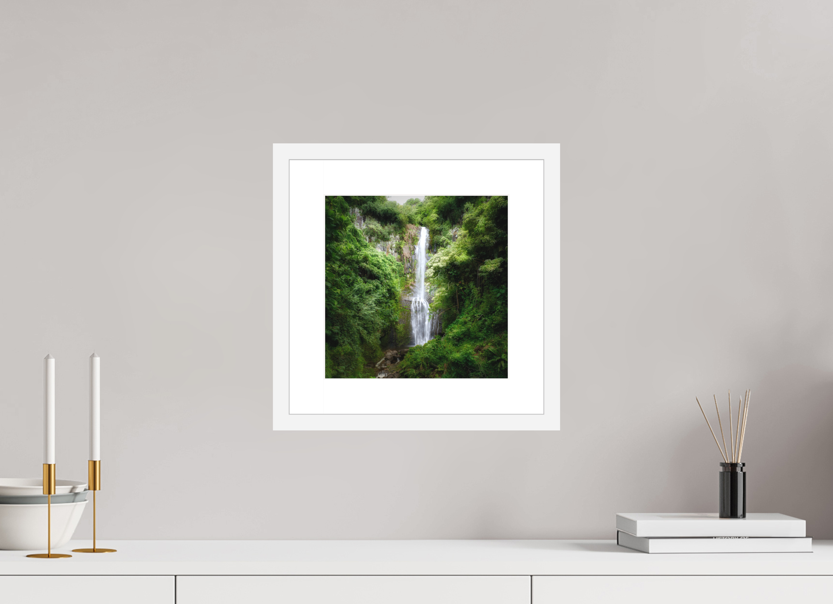 10 x 10″, Passe-Partout White Frame Maui's Makahiku Falls