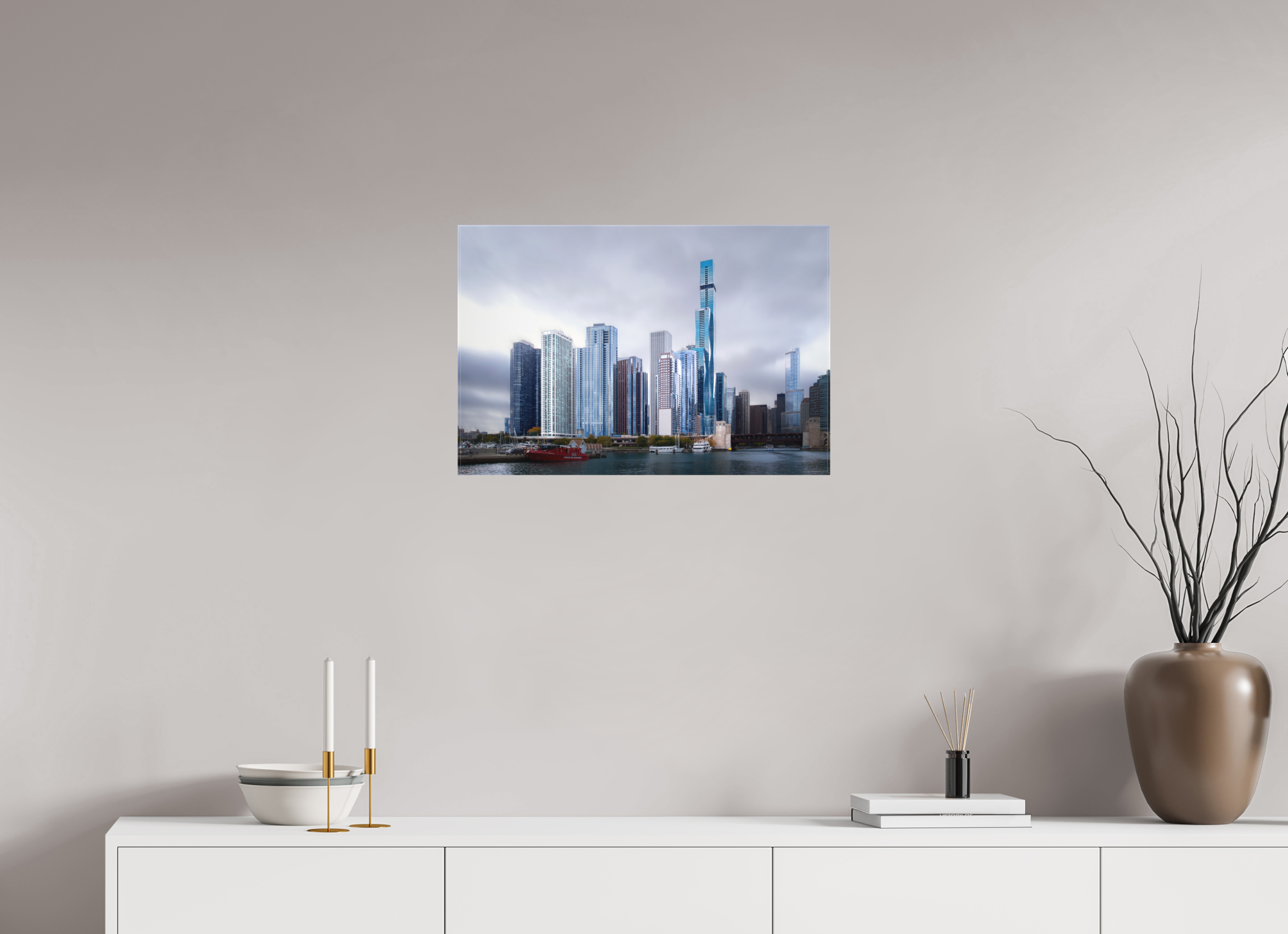 24 x 16″, Fine Art Textile Tomorrow Land — the Chicago Skyline