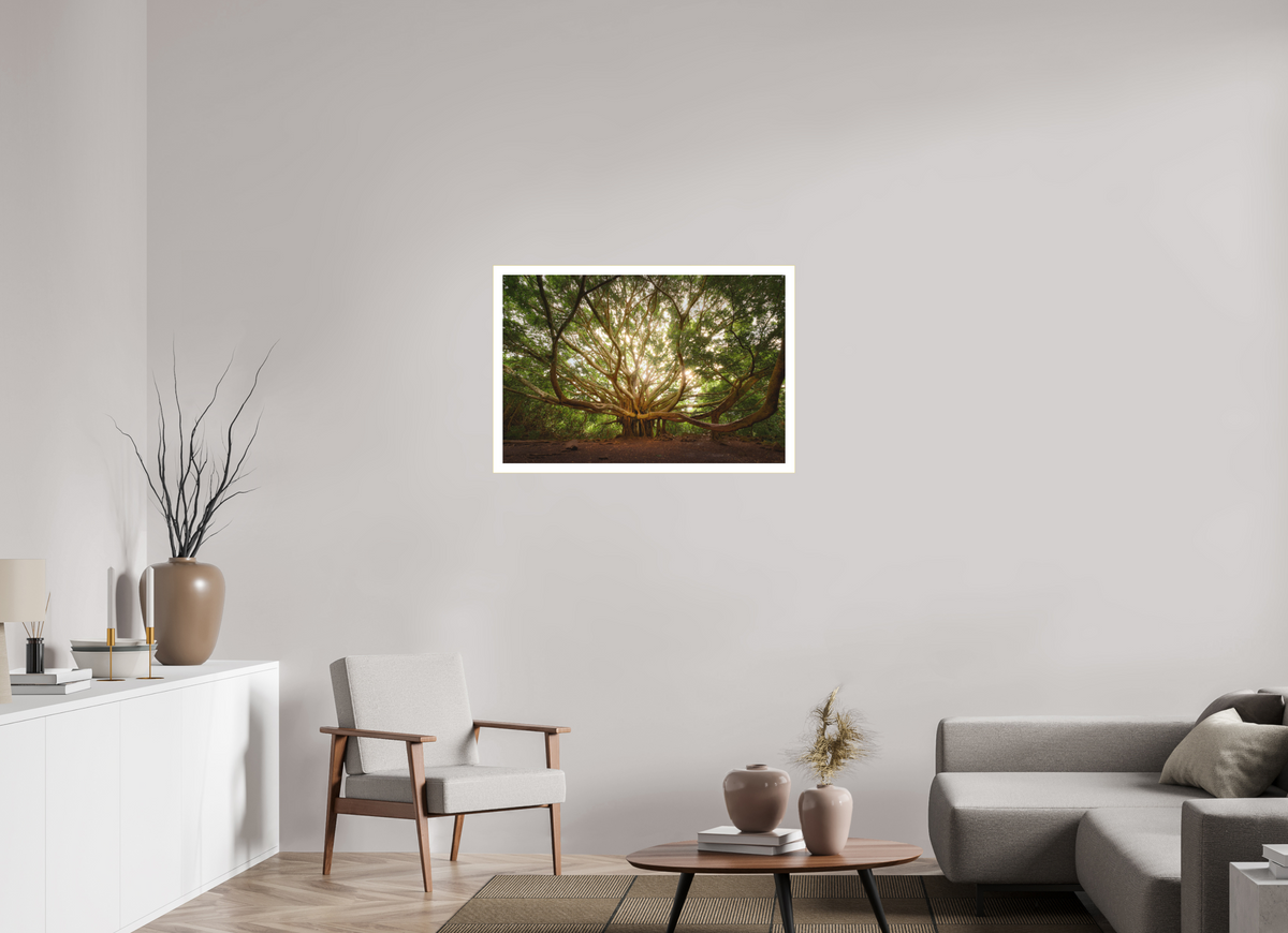 36 x 24″, Bonded Acrylic Mat + Gold Frame Bracchium: The Pipiwai Trail Banyan Tree