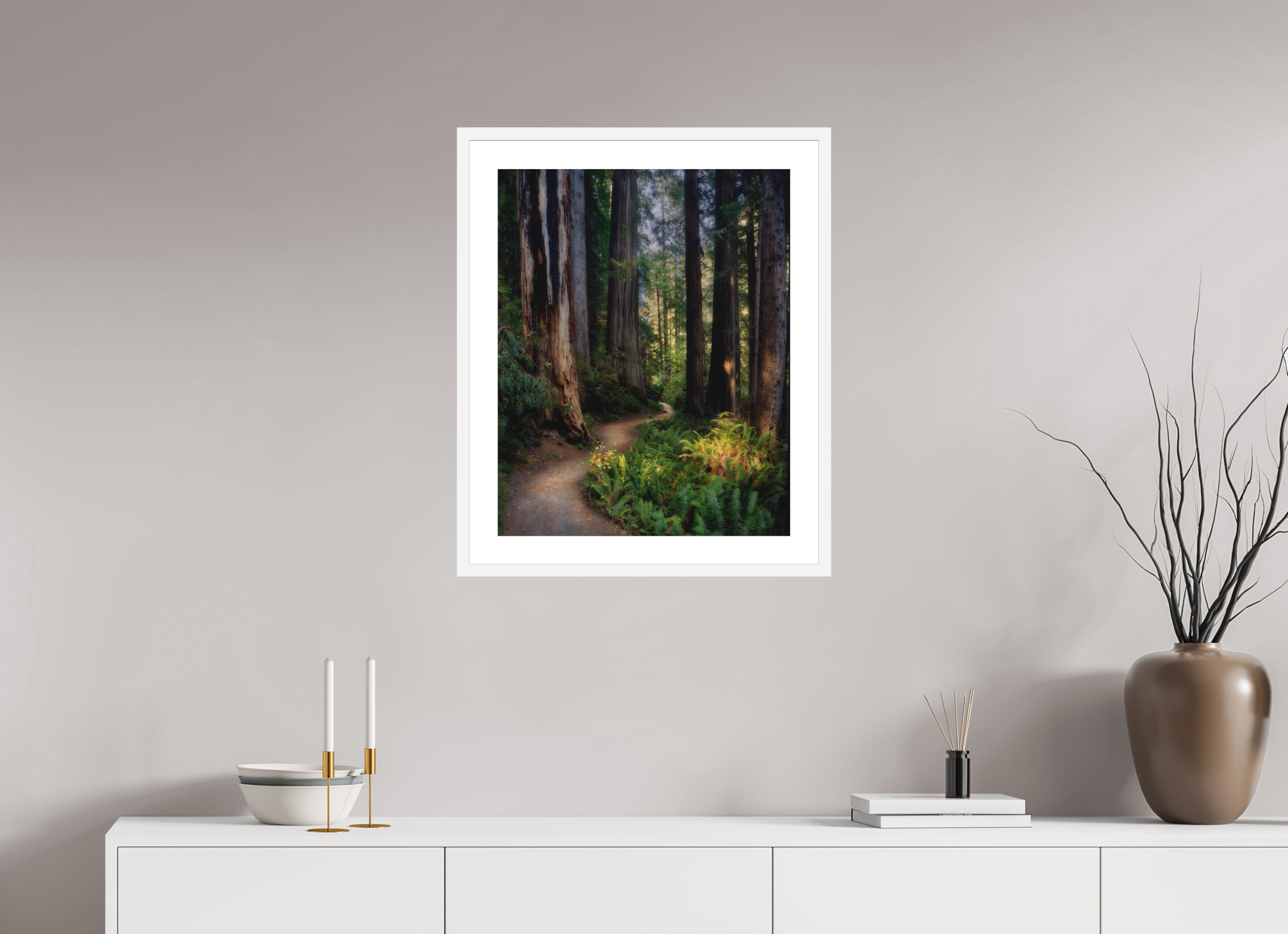 20 x 25″, Passe-Partout White Frame Prairie Creek Redwoods Pathway