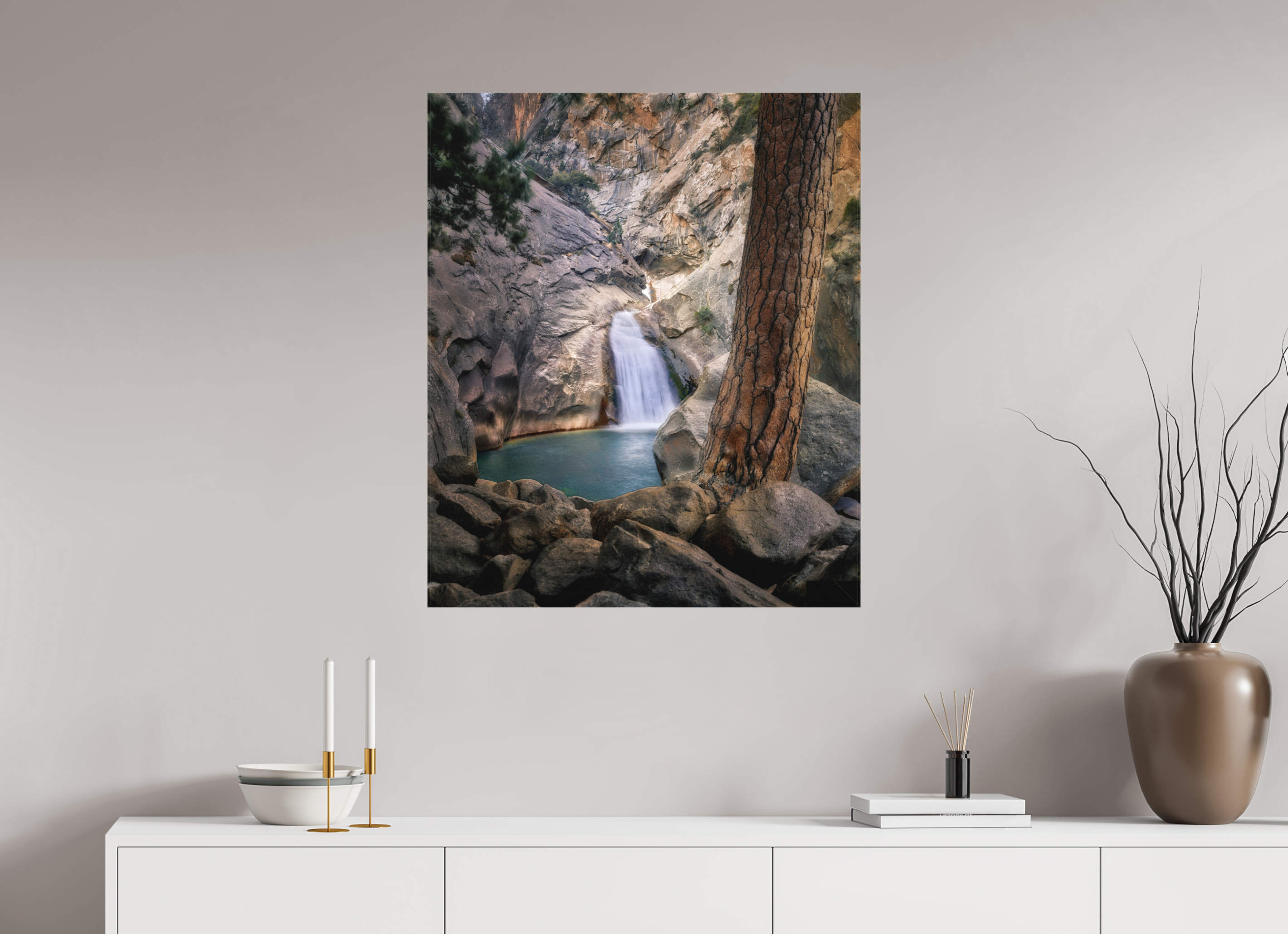 28 x 33.3″, Fine Art Textile Roaring River Falls 1 —Kings Canyon