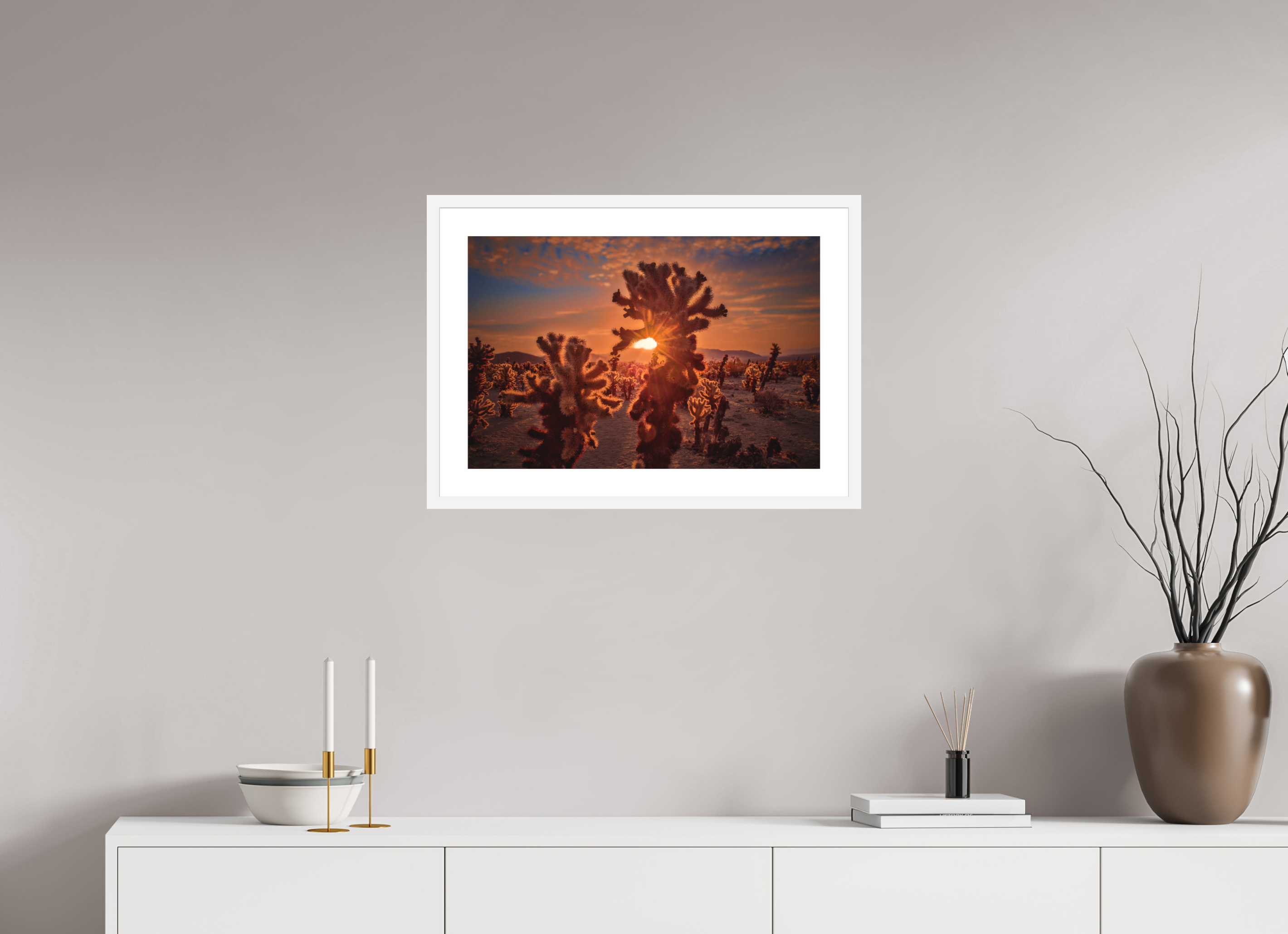 24 x 16″, Passe-Partout White Frame Joshua Tree's Chollah Cactus