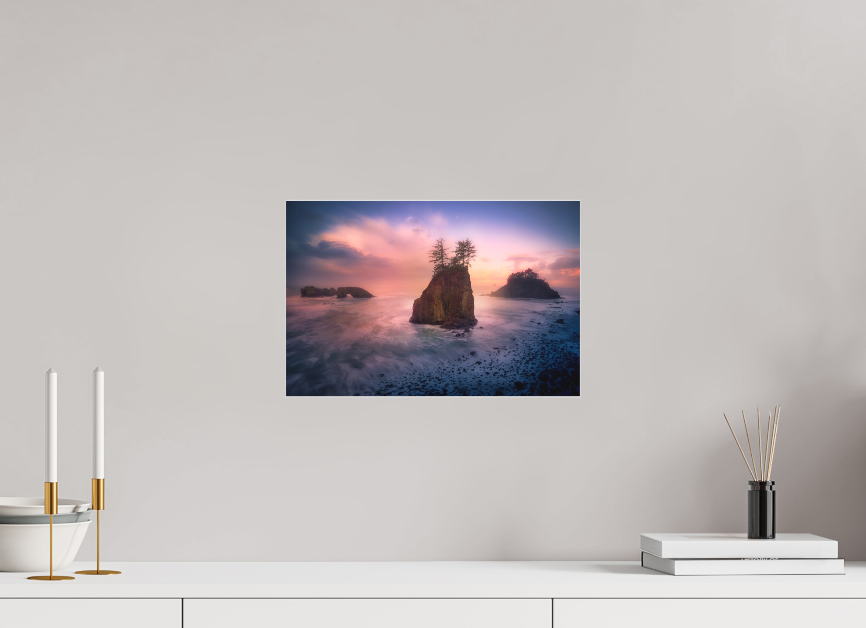 15 x 10″, Bonded Acrylic Silver Frame The Oregon Coast: Secret Beach