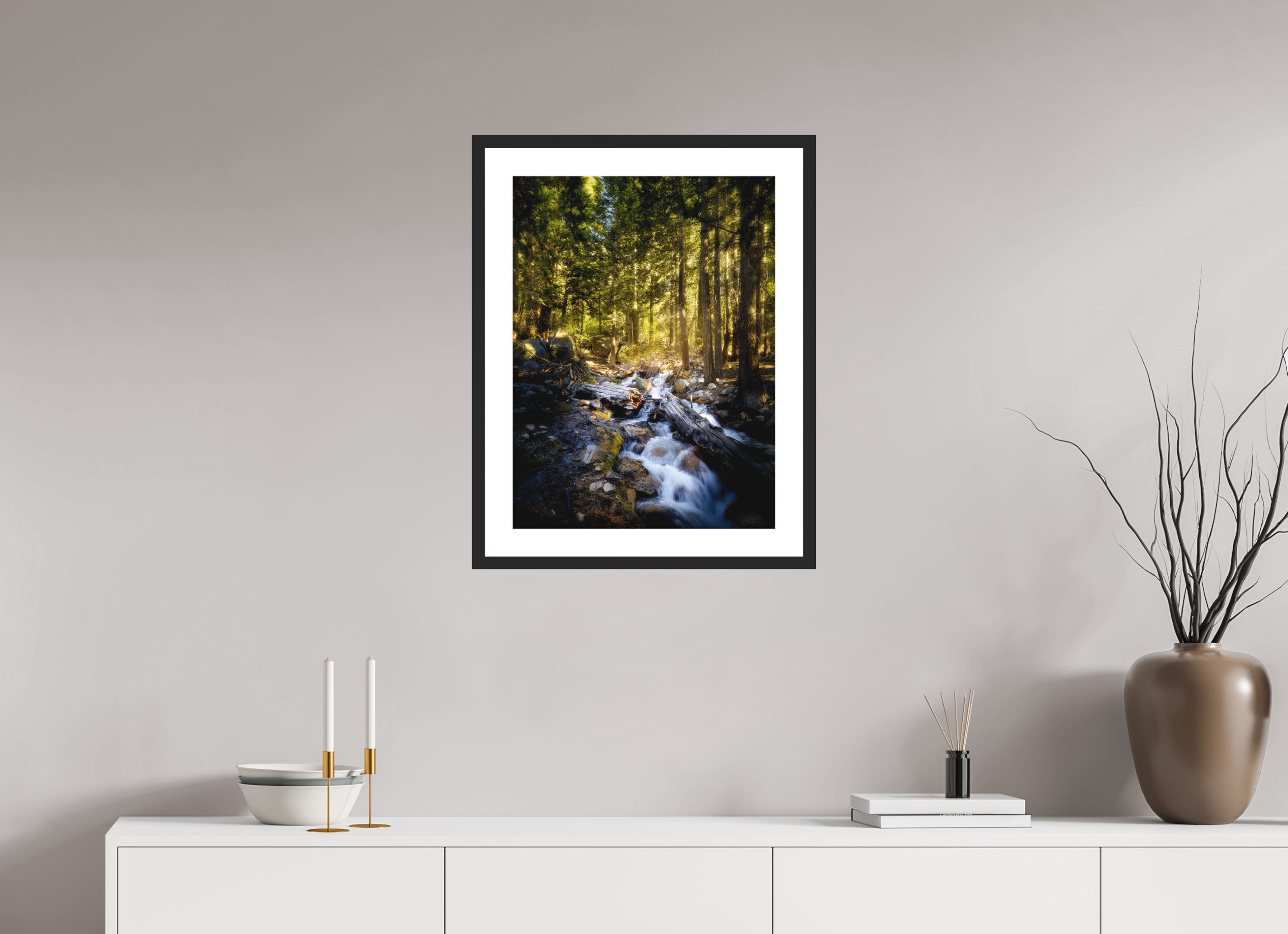 18 x 24″, Passe-Partout Black Frame Lone Pine Creek Waterfall on Mt. Whitney