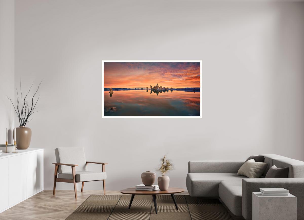 64 x 36″, Bonded Acrylic Mat + Gold Frame Reflektor: Mono Lake's South Tufa