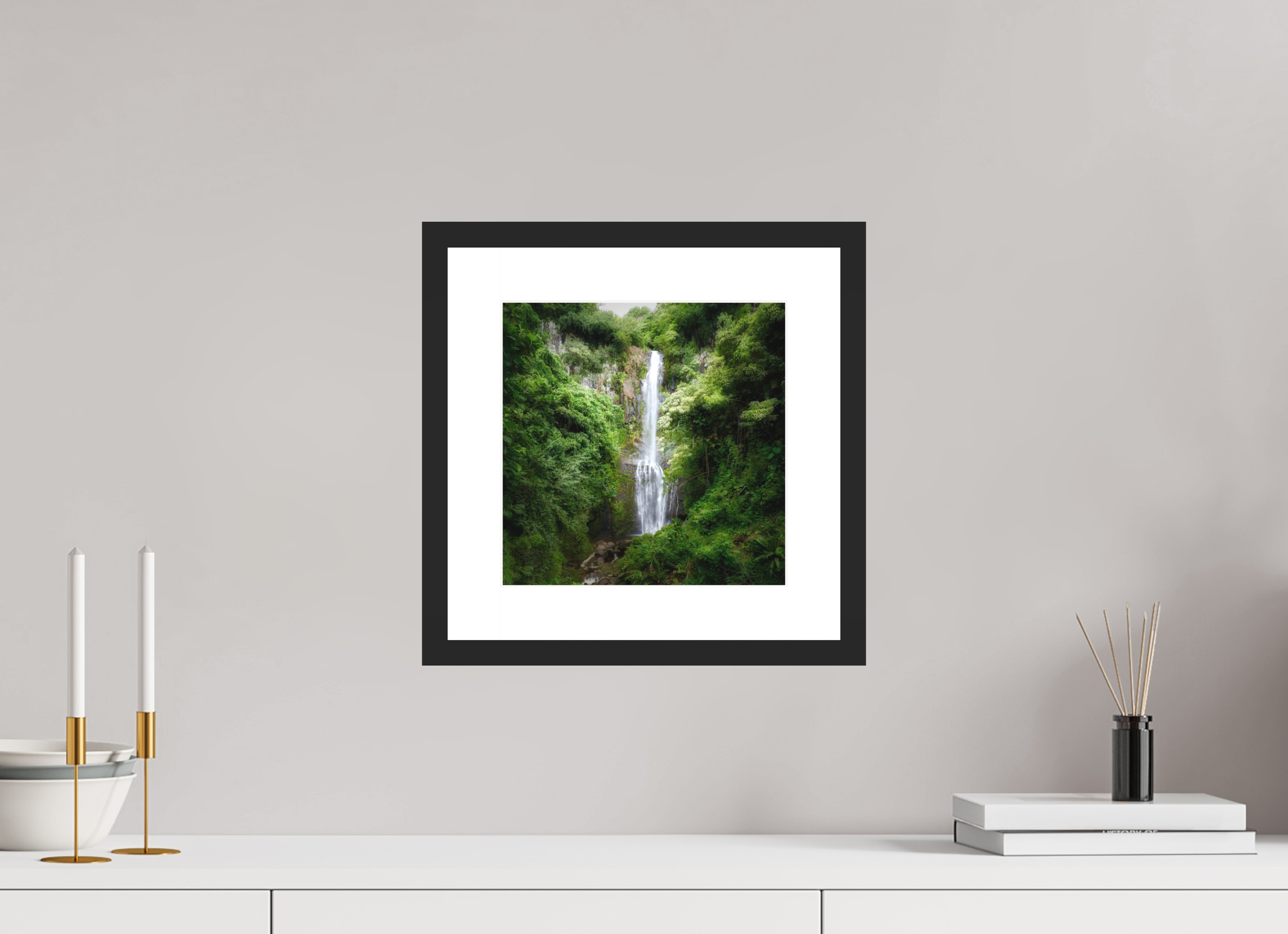 10 x 10″, Passe-Partout Black Frame Maui's Makahiku Falls
