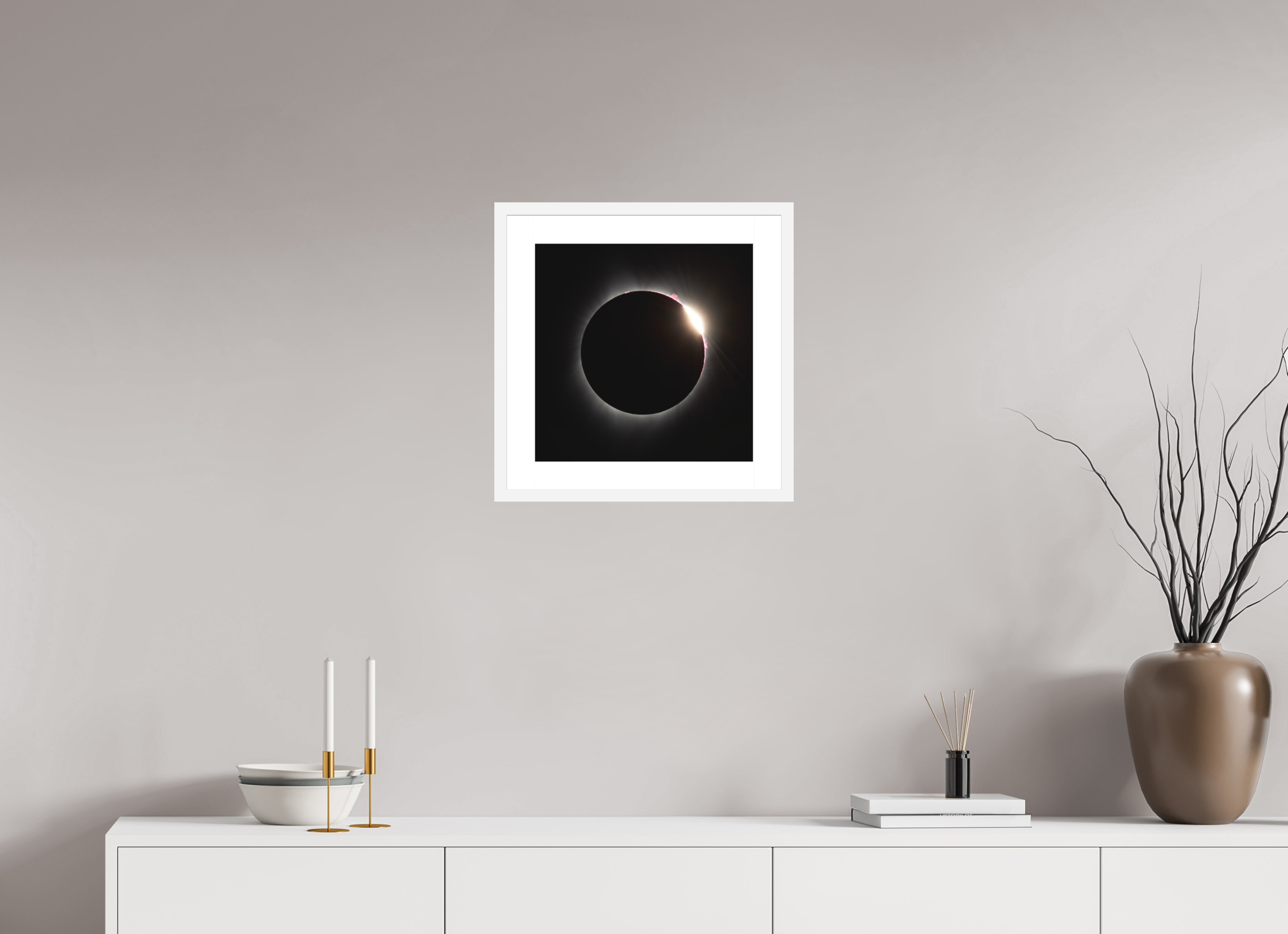 15 x 15″, Passe-Partout White Frame 2017 Eclipse: The Diamonmd Ring in Oregon