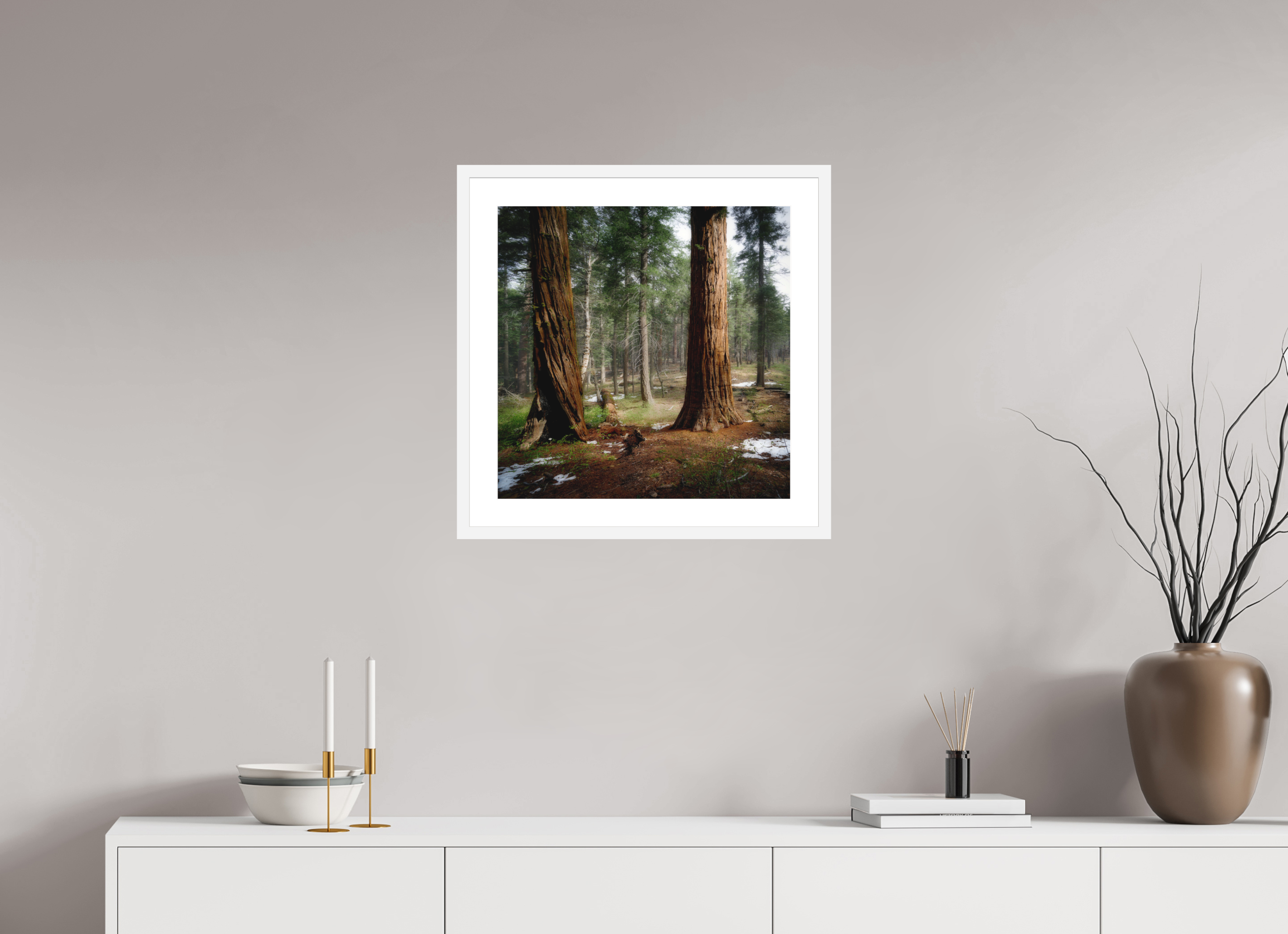 20 x 20″, Passe-Partout White Frame Northern Sentinels II: The Placer County Sequoias